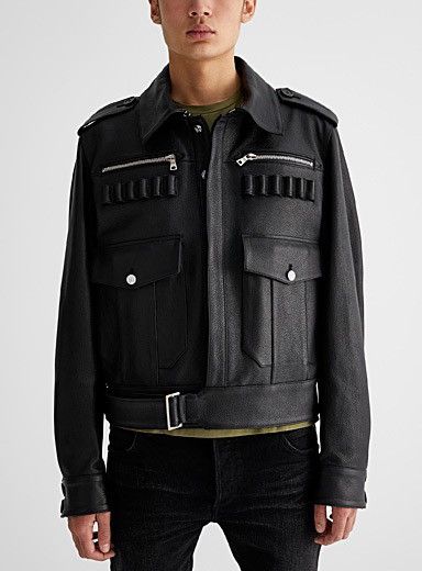 Balmain NEW 48 Grained Leather Lamb Skin Military Belt Bomber Jacket Size US M / EU 48-50 / 2 - 2 Thumbnail