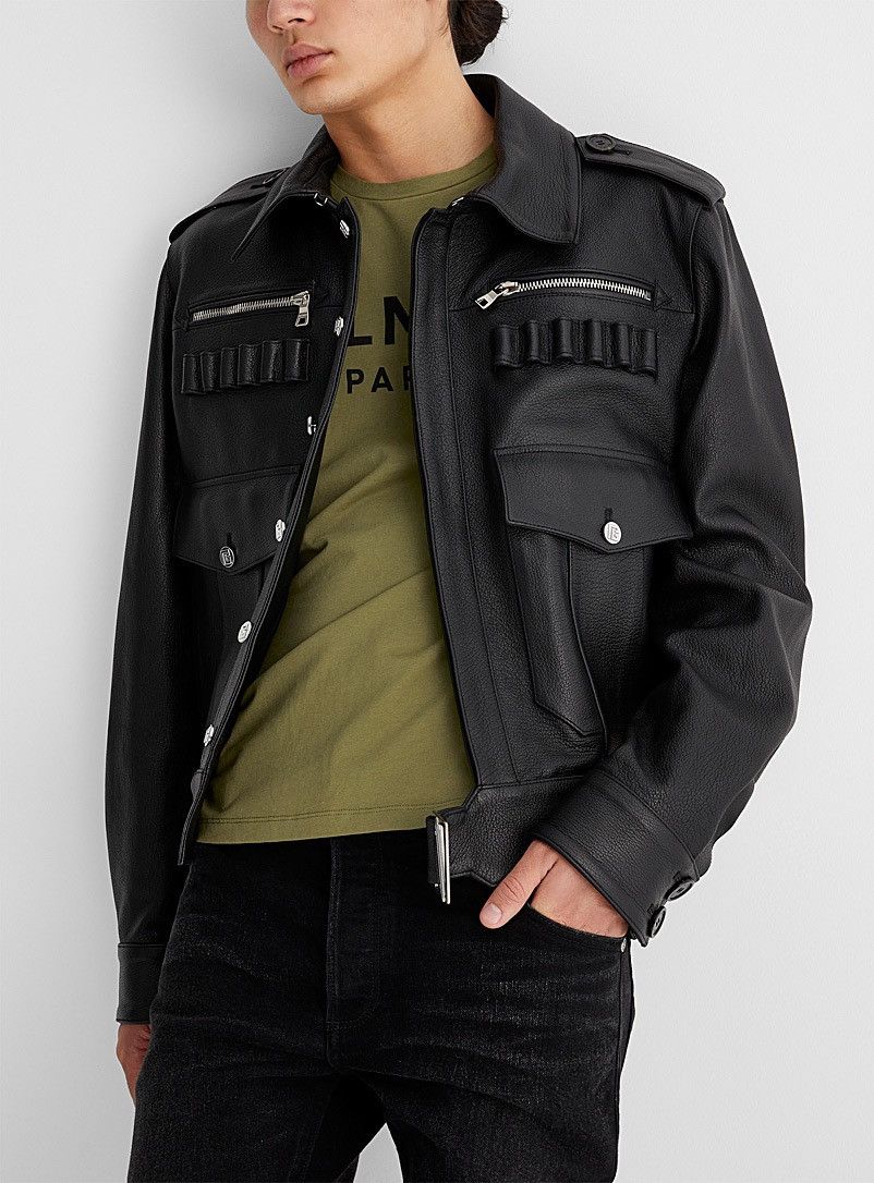 Balmain NEW 48 Grained Leather Lamb Skin Military Belt Bomber Jacket Size US M / EU 48-50 / 2 - 1 Thumbnail