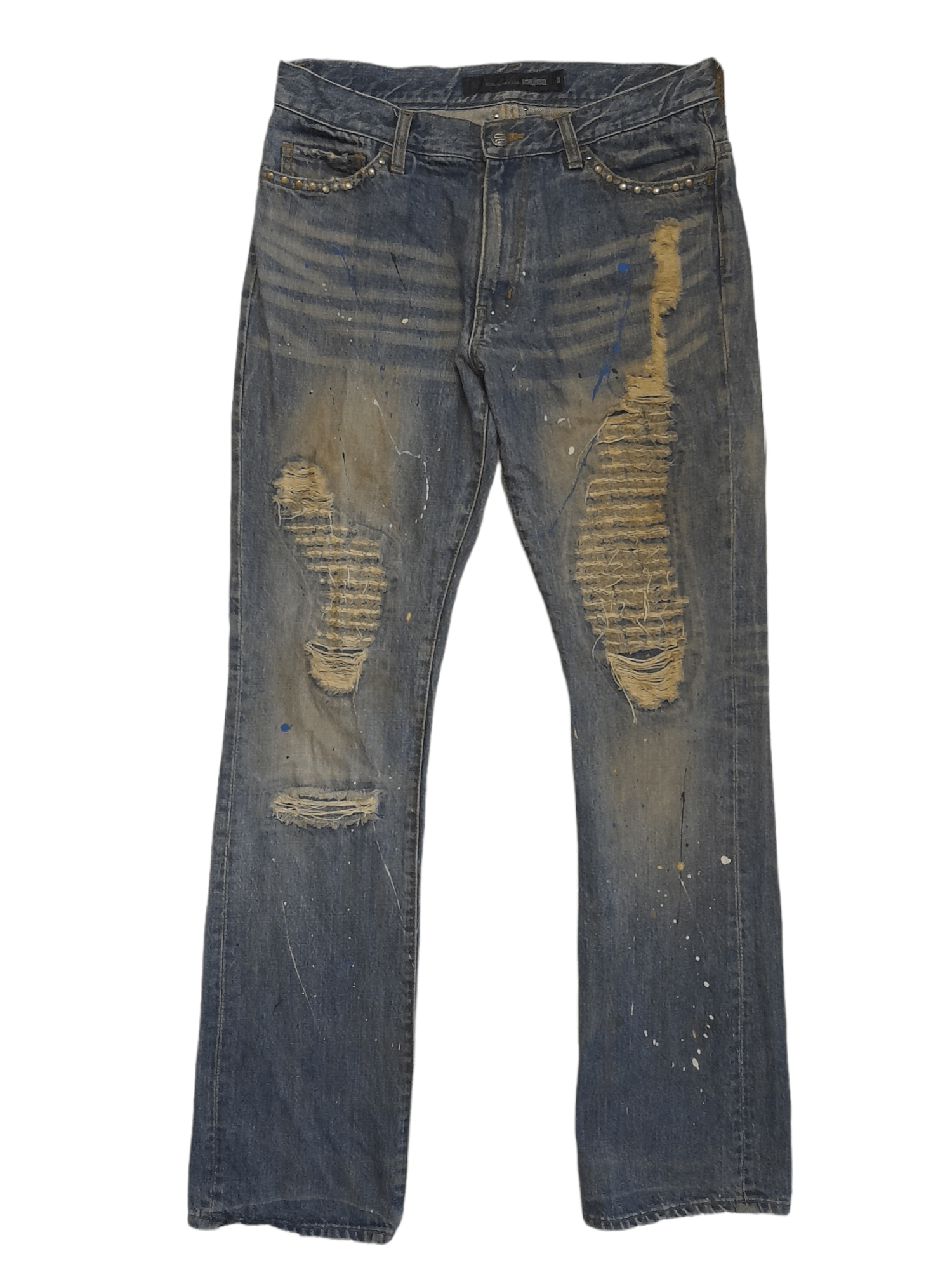 image of Distressed Denim x Schlussel Distressed Studded Denim Japan (E216) in Blue, Men's (Size 31)