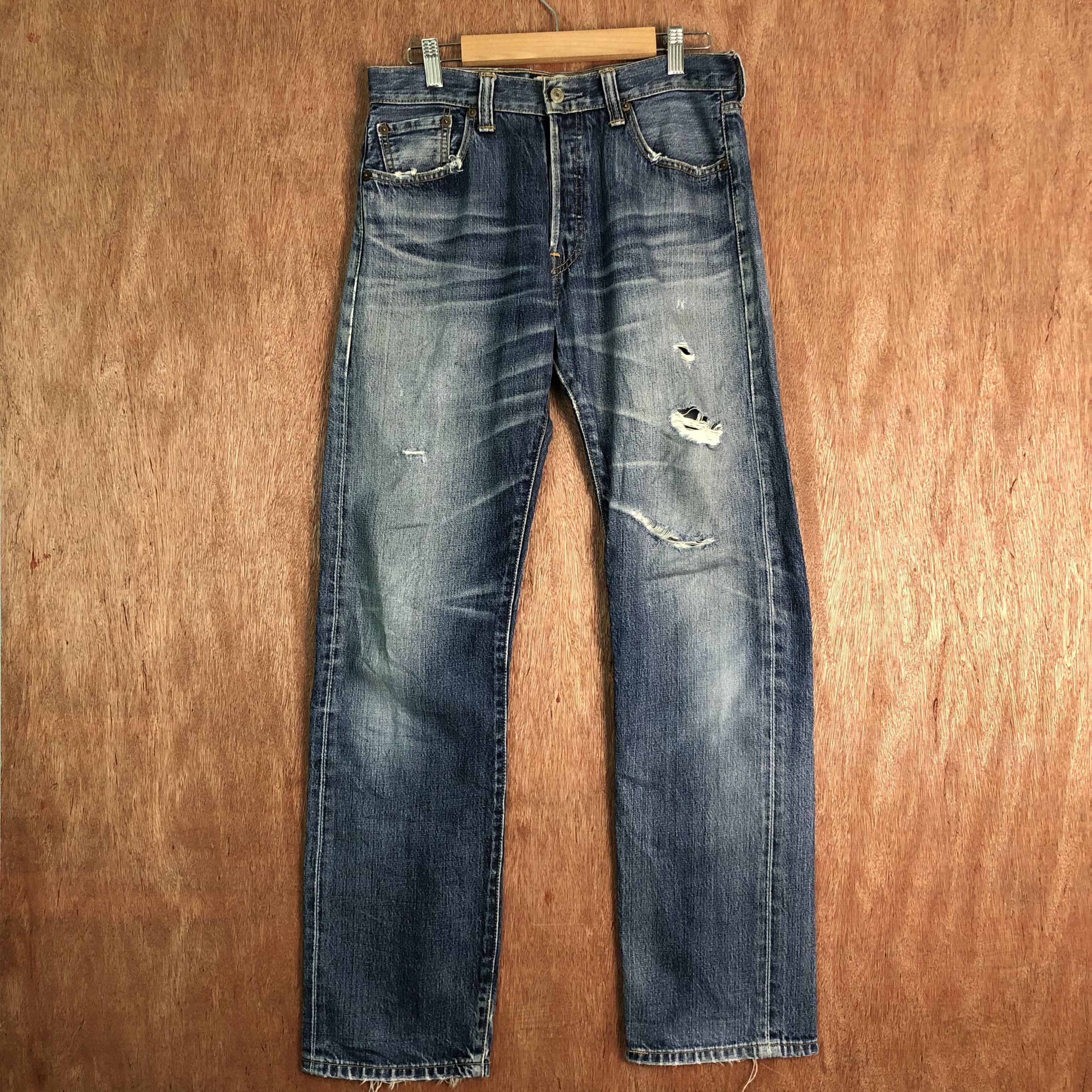 image of 501 Levi's Strauss Blue Distressed Denim Pants C081, Men's (Size 29)