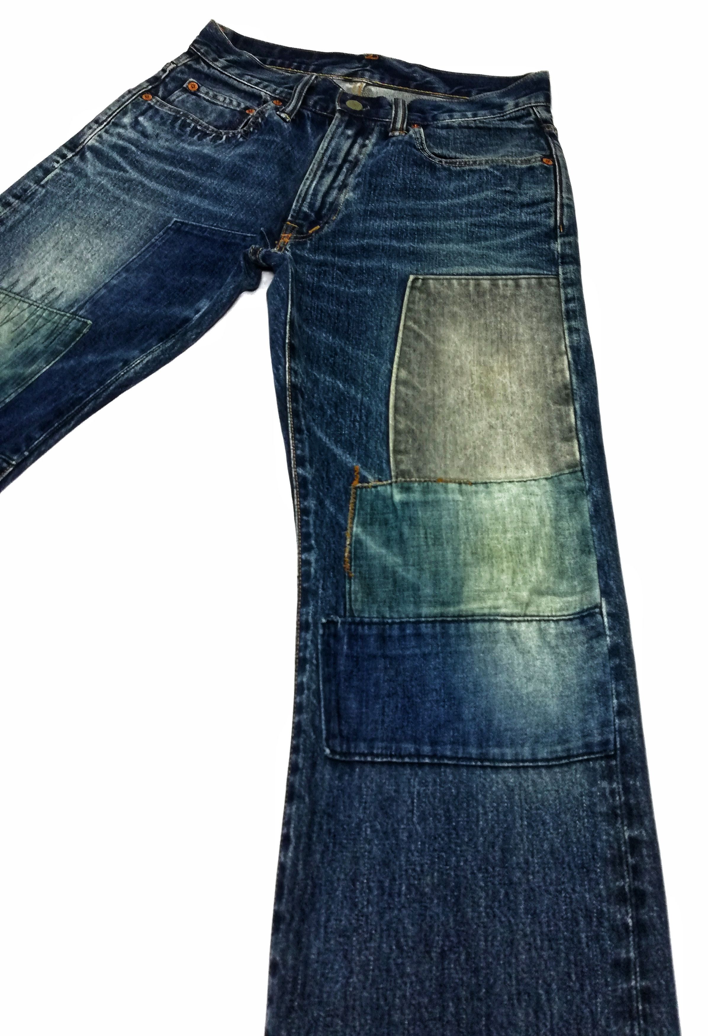 Blue Blue Japan × Indigo × Japanese Brand 🔥GRAIL 🇯🇵 BBJ Hrm Patchwork Boro Denim Light Colour🔥 Size US 29 - 6 Thumbnail