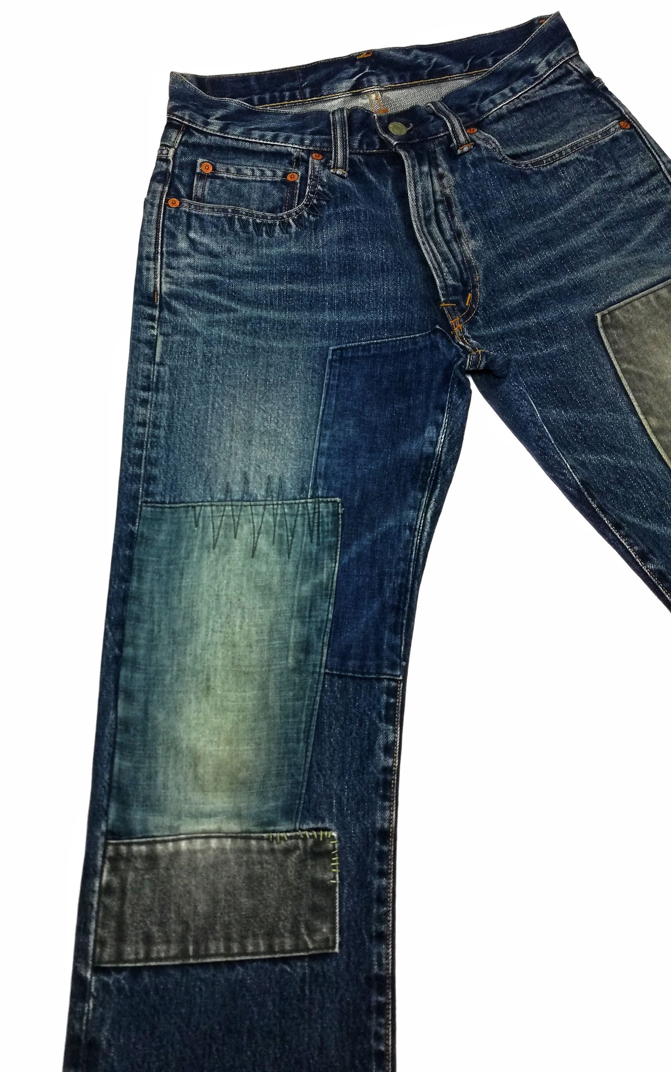 Blue Blue Japan × Indigo × Japanese Brand 🔥GRAIL 🇯🇵 BBJ Hrm Patchwork Boro Denim Light Colour🔥 Size US 29 - 5 Thumbnail