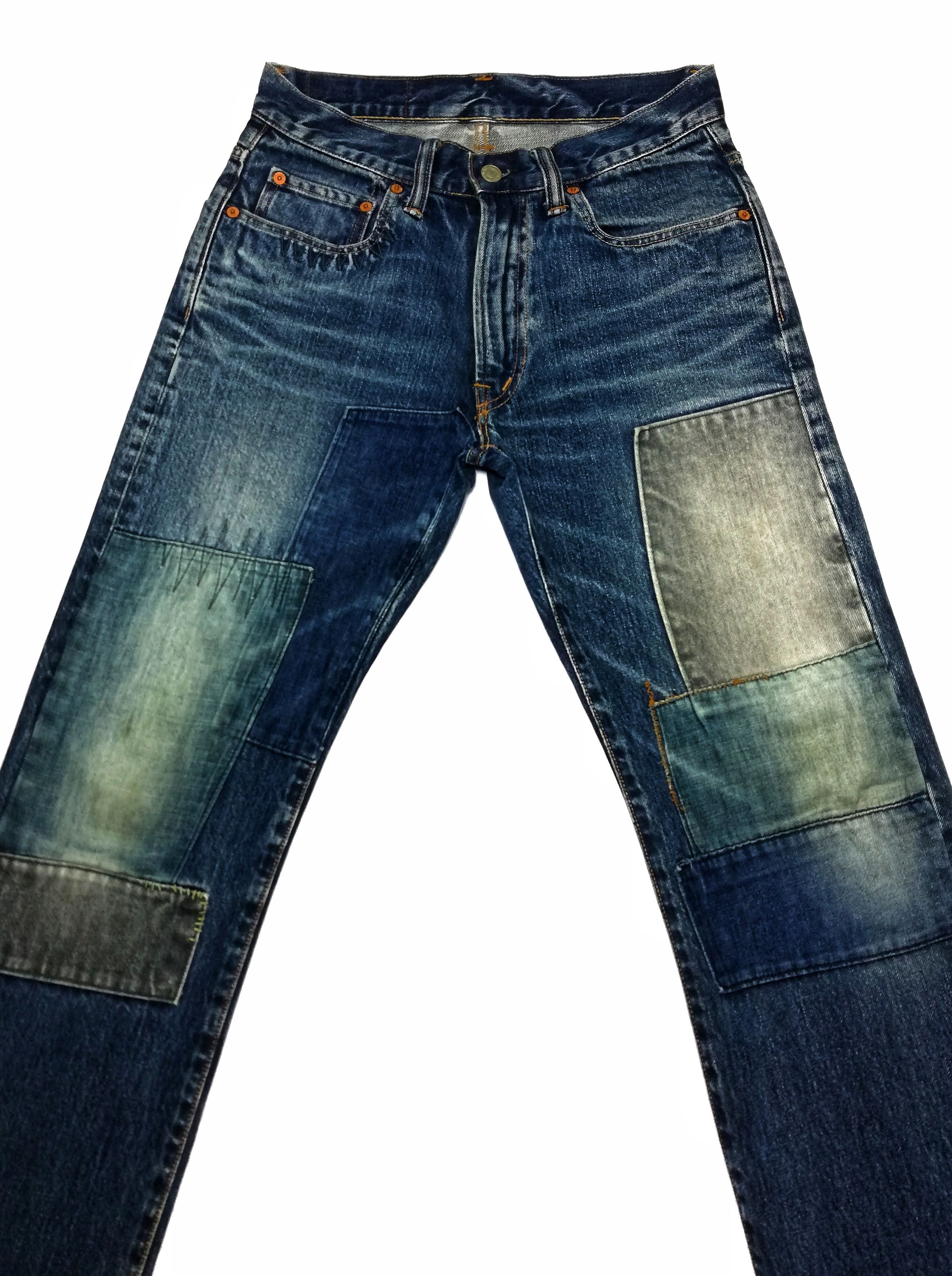 Blue Blue Japan × Indigo × Japanese Brand 🔥GRAIL 🇯🇵 BBJ Hrm Patchwork Boro Denim Light Colour🔥 Size US 29 - 4 Thumbnail