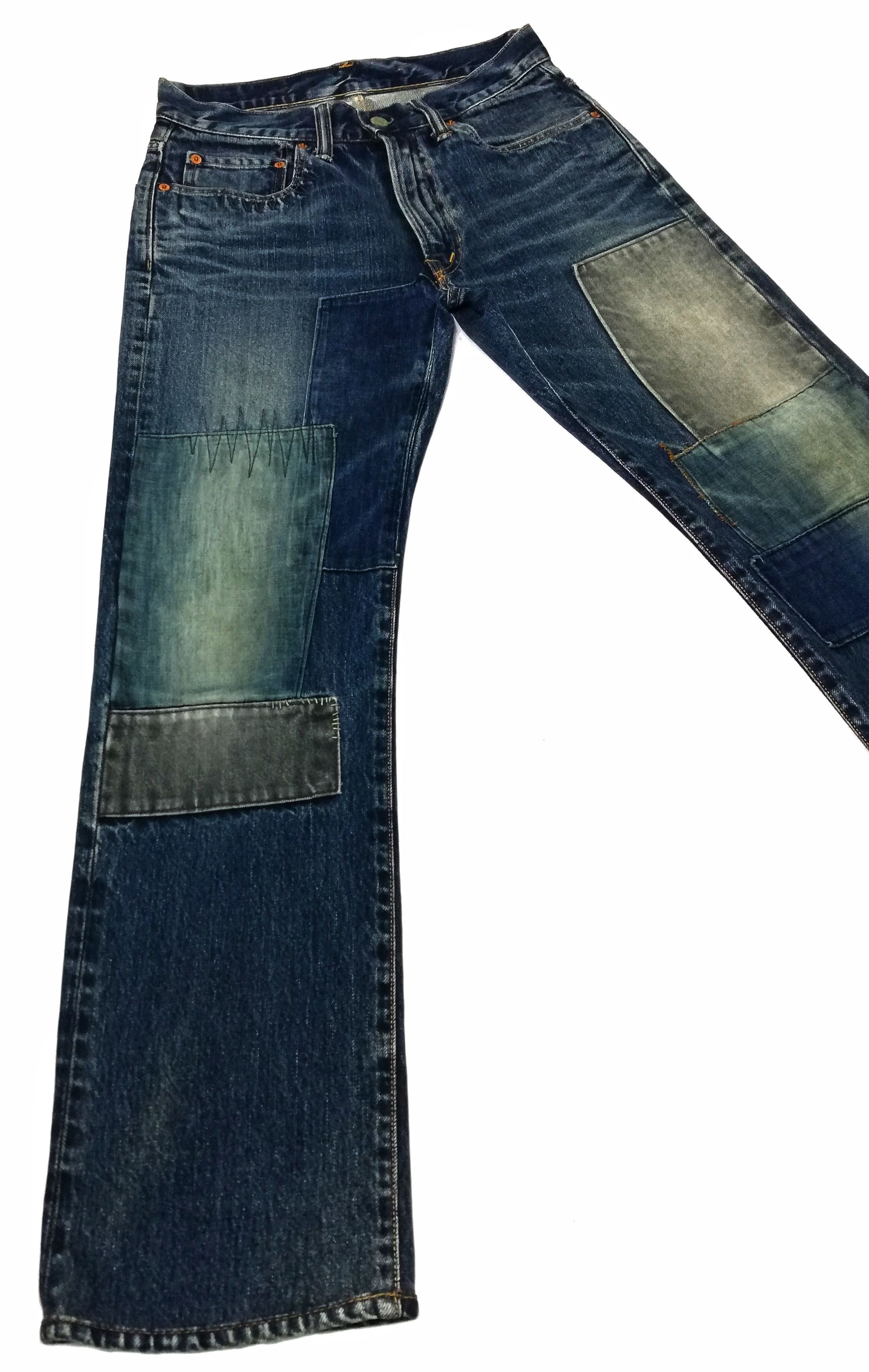 Blue Blue Japan × Indigo × Japanese Brand 🔥GRAIL 🇯🇵 BBJ Hrm Patchwork Boro Denim Light Colour🔥 Size US 29 - 2 Thumbnail