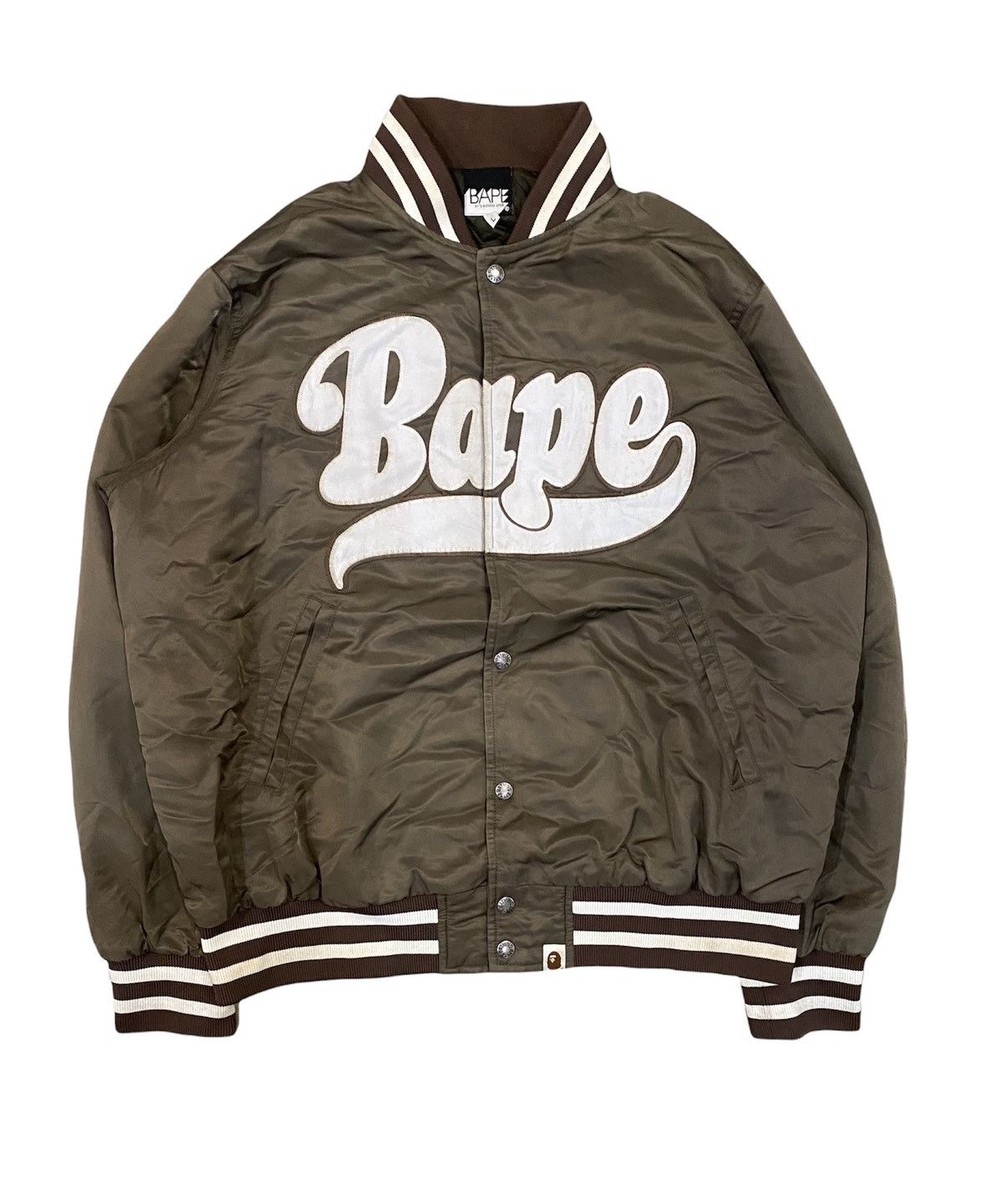 image of 2006 Bape Iconic Logo Nylon Bomber Jacket in Brown, Men's (Size Large)