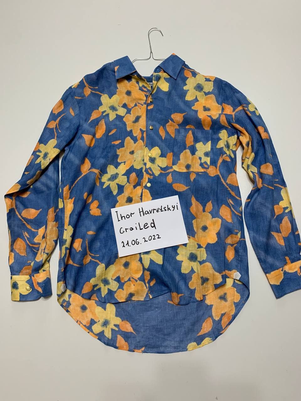 Pre-owned Loro Piana Vintage Silk Flowers Shirt In Blue