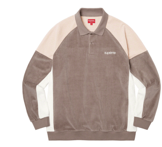 Supreme Supreme Paneled Velour L/S Polo Light Brown Small | Grailed