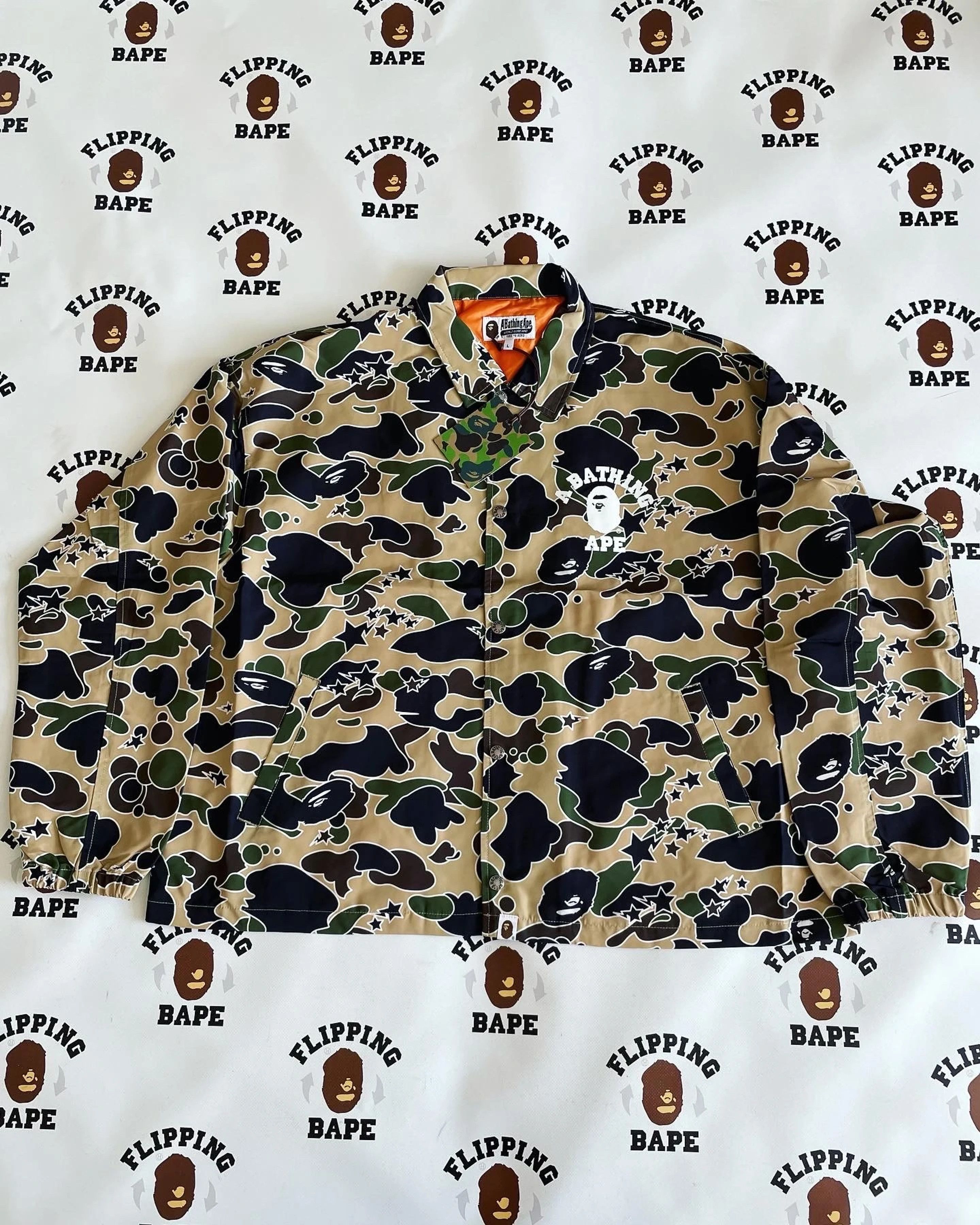 image of Bape Sta Camo Relaxed Fit Coach Jacket in Yellow, Men's (Size XL)