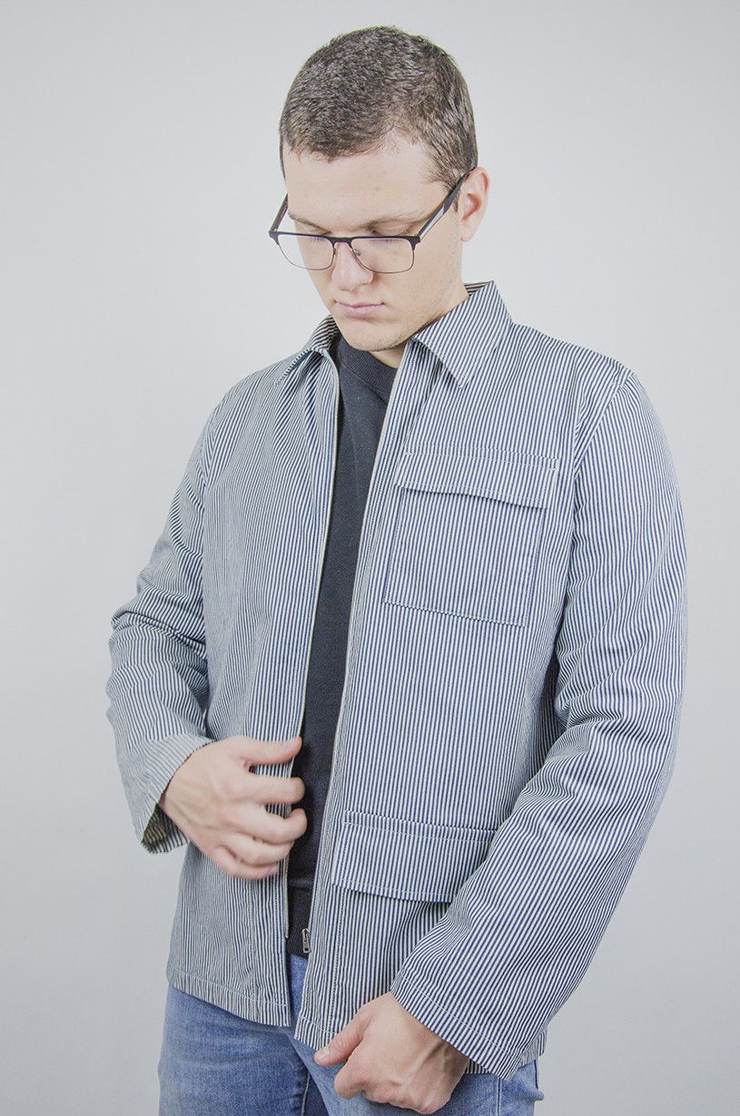 image of A P C Stripped Cotton Hypnotic Jacket in Striped, Men's (Size XL)