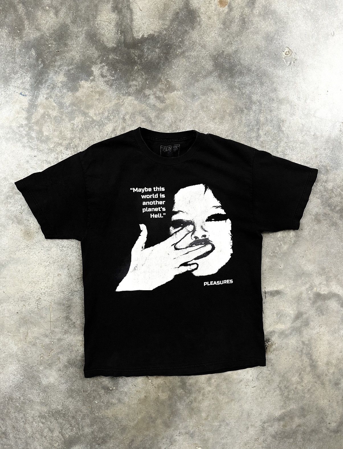 image of Pleasures "maybe This World Is Another Planet's Hell" Tee in Black, Men's (Size Large)