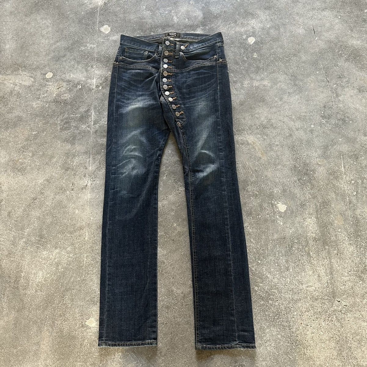 image of Cabane De Zucca Asymmetrical 11 Button Denim in Indigo, Men's (Size 32)