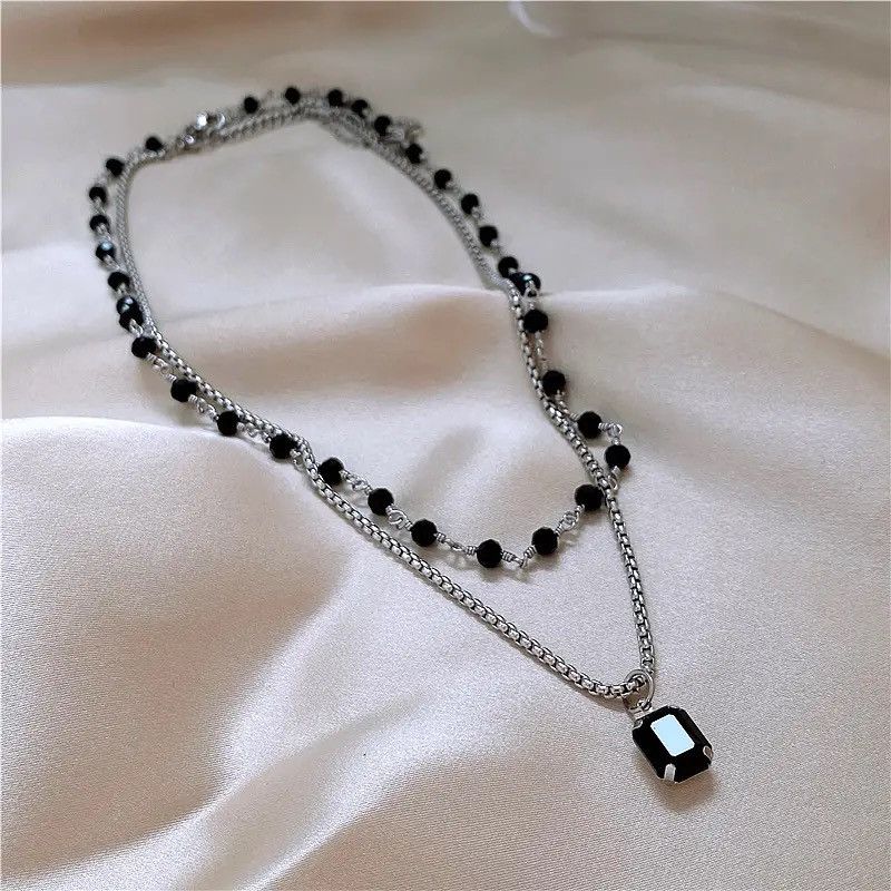 Other Double Layered Black Stone Square Necklace Size ONE SIZE - 1 Thumbnail