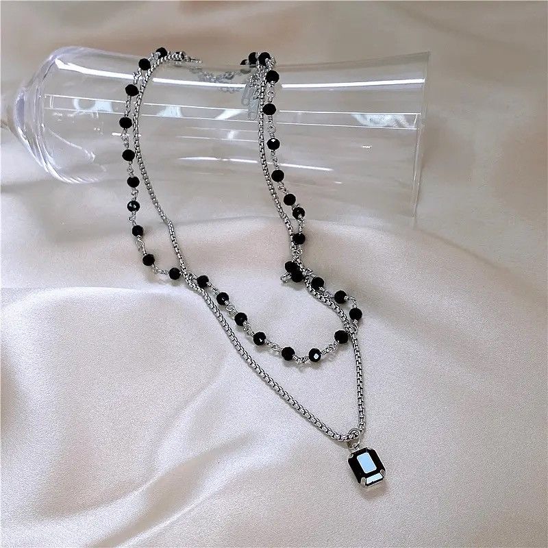 Other Double Layered Black Stone Square Necklace Size ONE SIZE - 2 Thumbnail