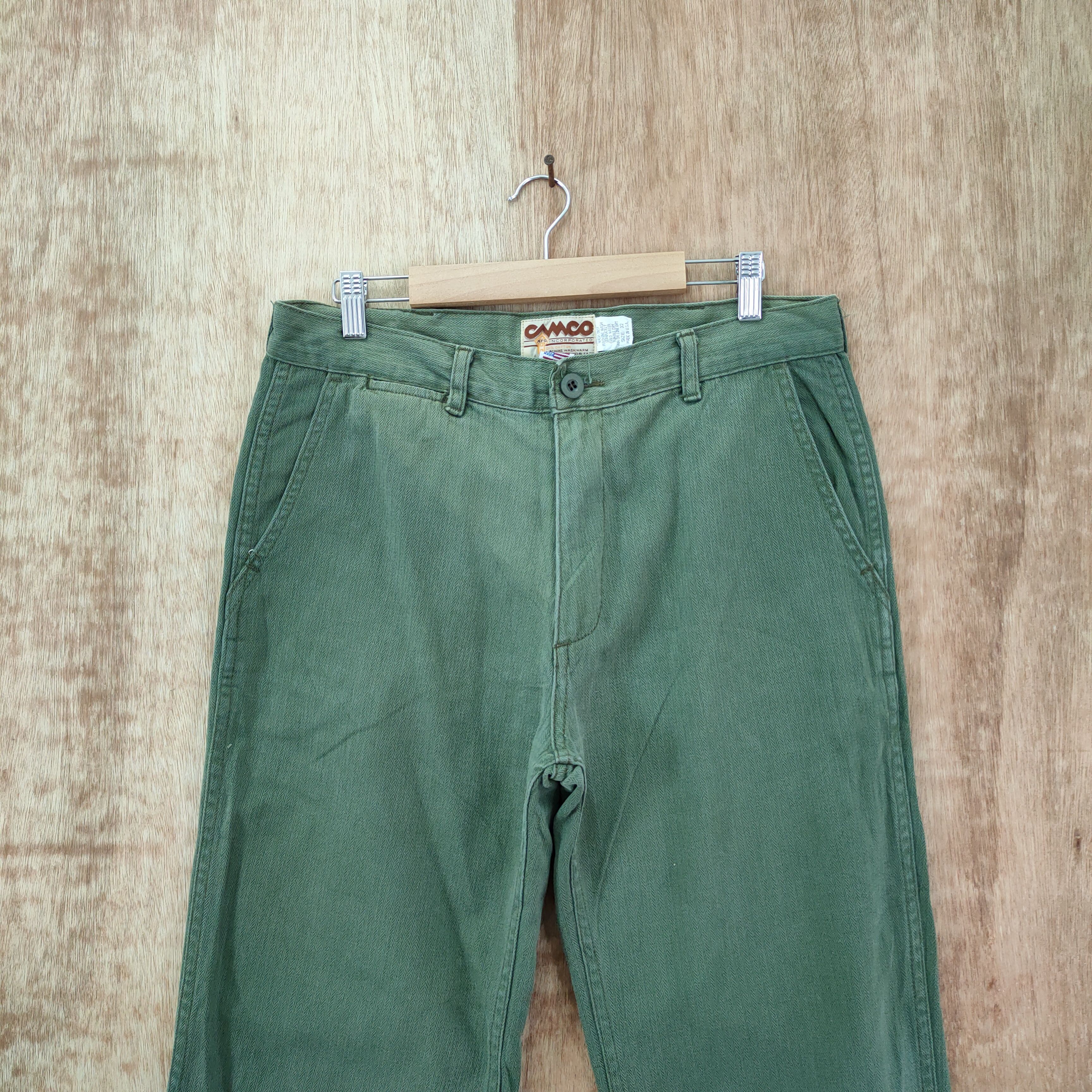 Vintage VINTAGE CAMCO FADED GREEN TROUSERS CHINO PANTS Size US 32 / EU 48 - 3 Thumbnail