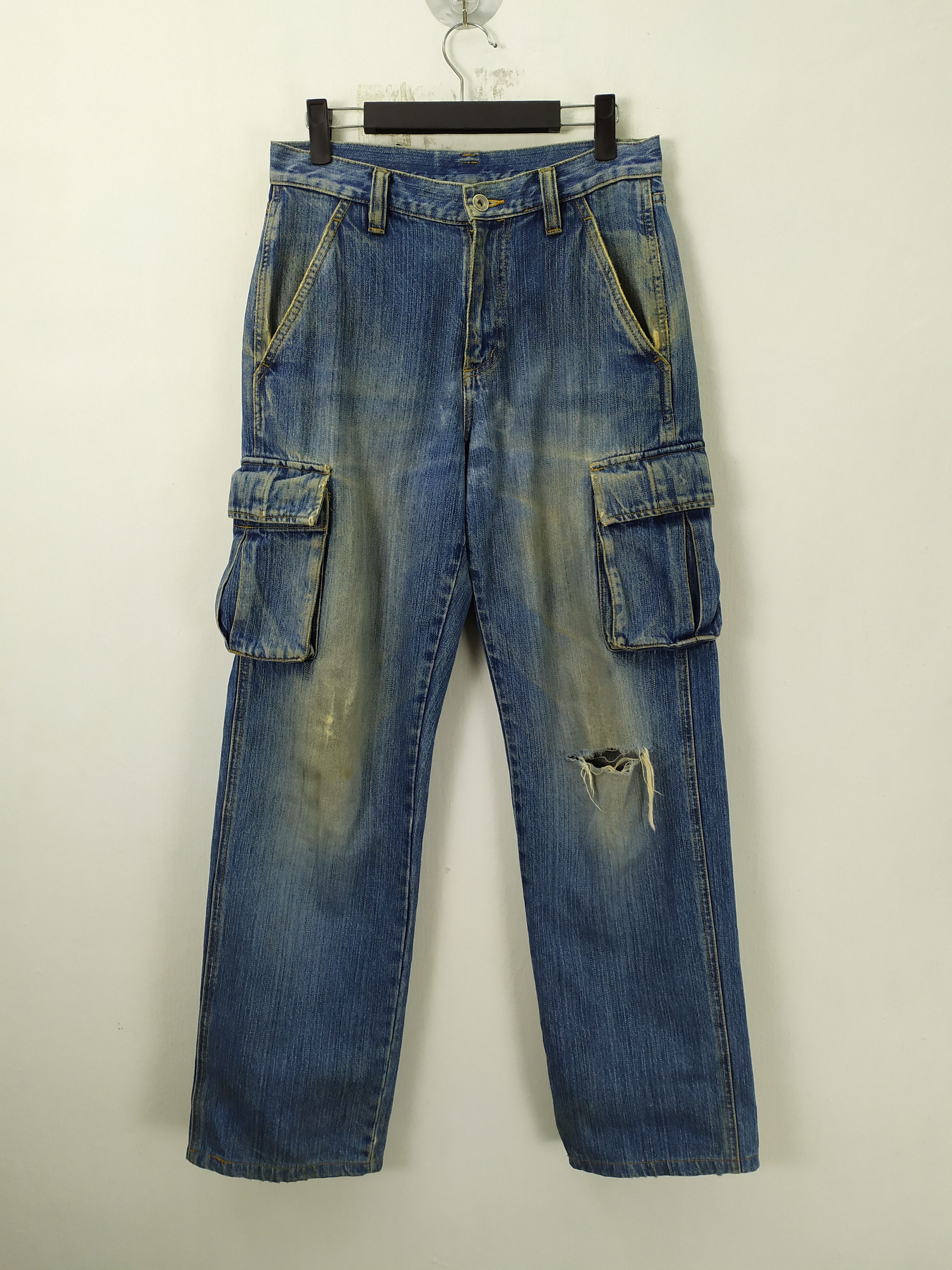 Japanese Brand × Jean × Rusty Rare! VINTAGE JAPANESE RIPPED JEANS CARGO PANTS Size US 28 / EU 44 - 1 Thumbnail