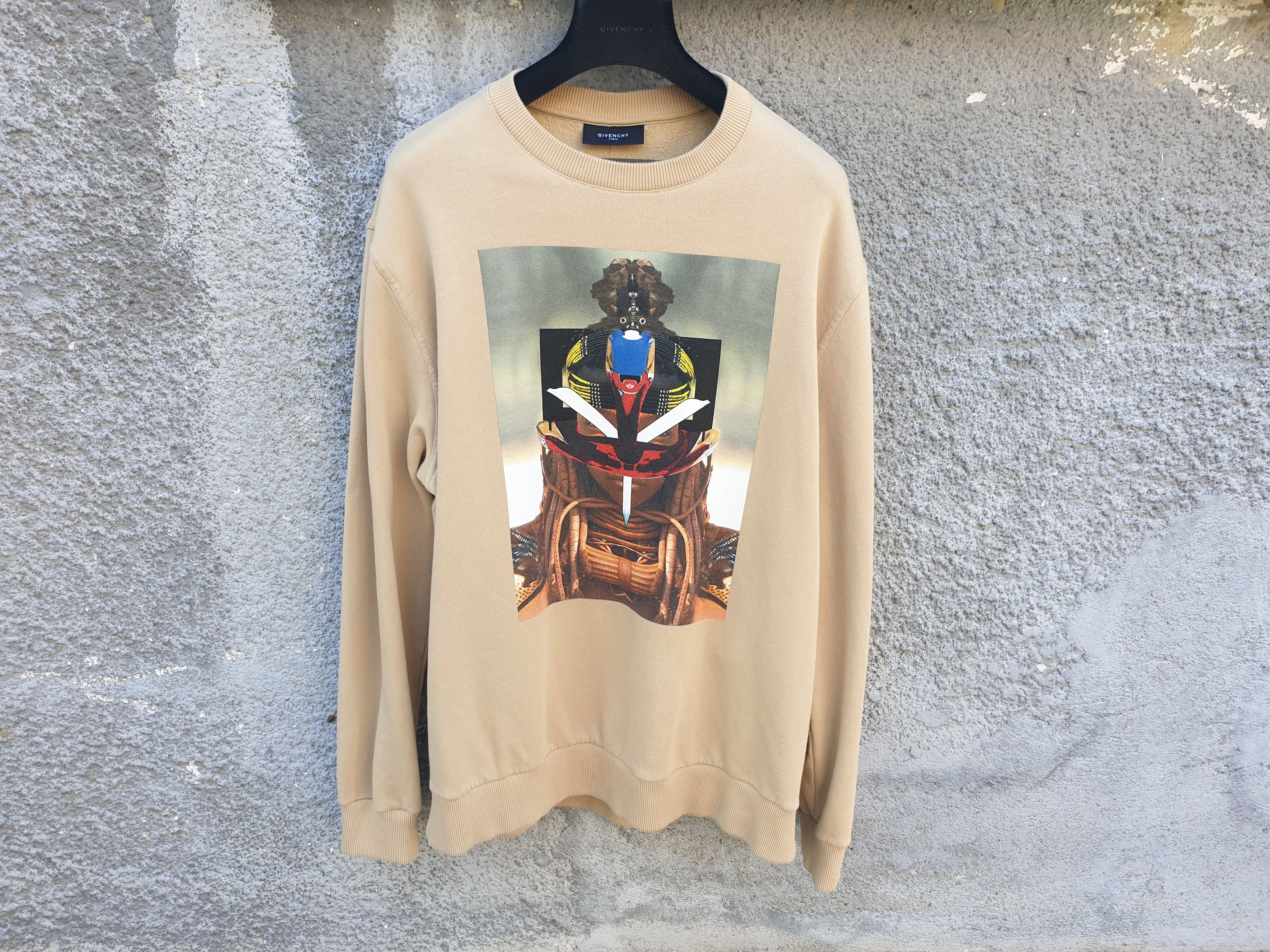 Givenchy Beige Tribal Warrior Mask Rottweiler Sweatshirt