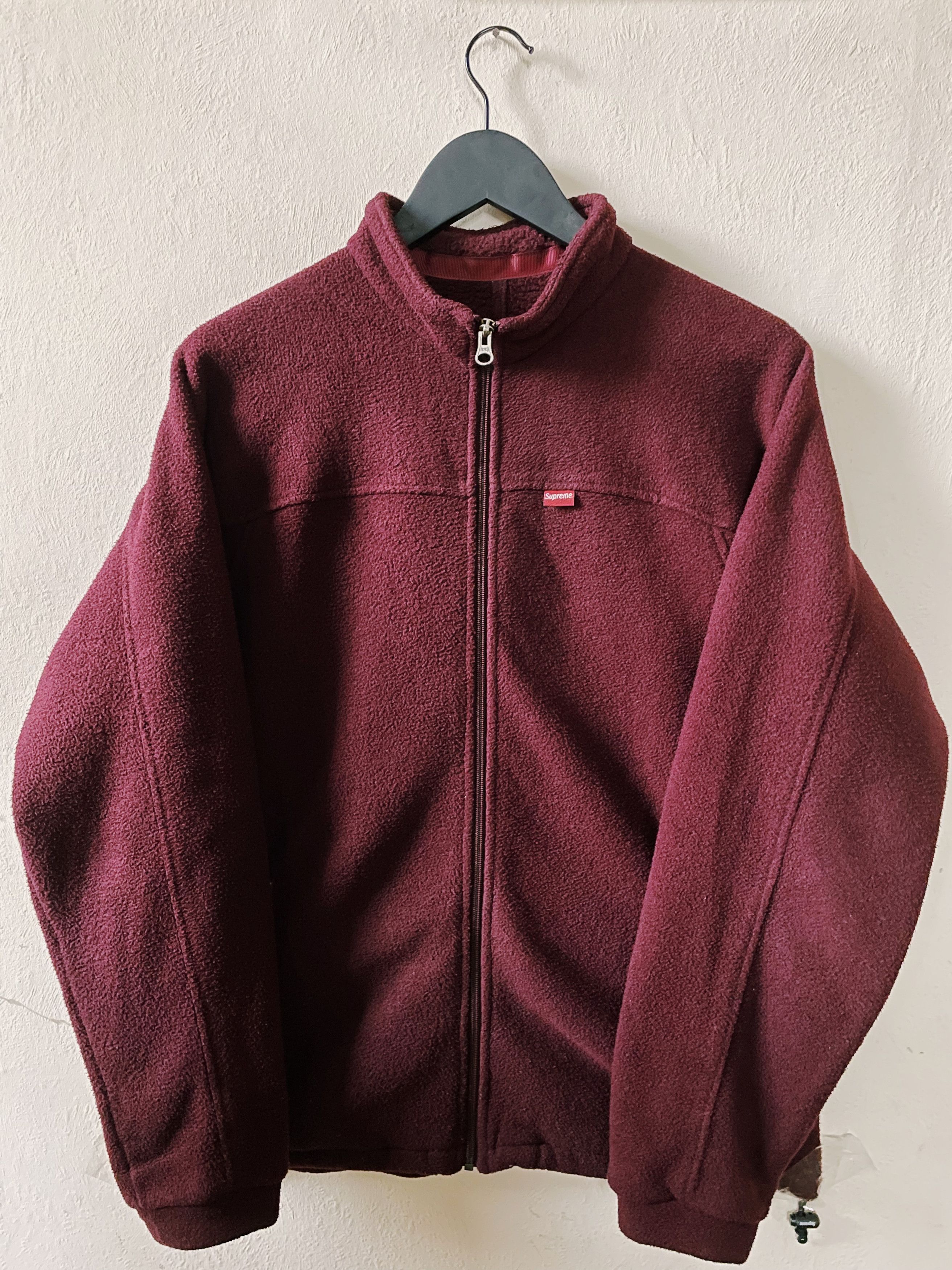 image of 2000 Supreme Polartec Fleece Zip Up Jacket Burgundy, Men's (Size Medium)