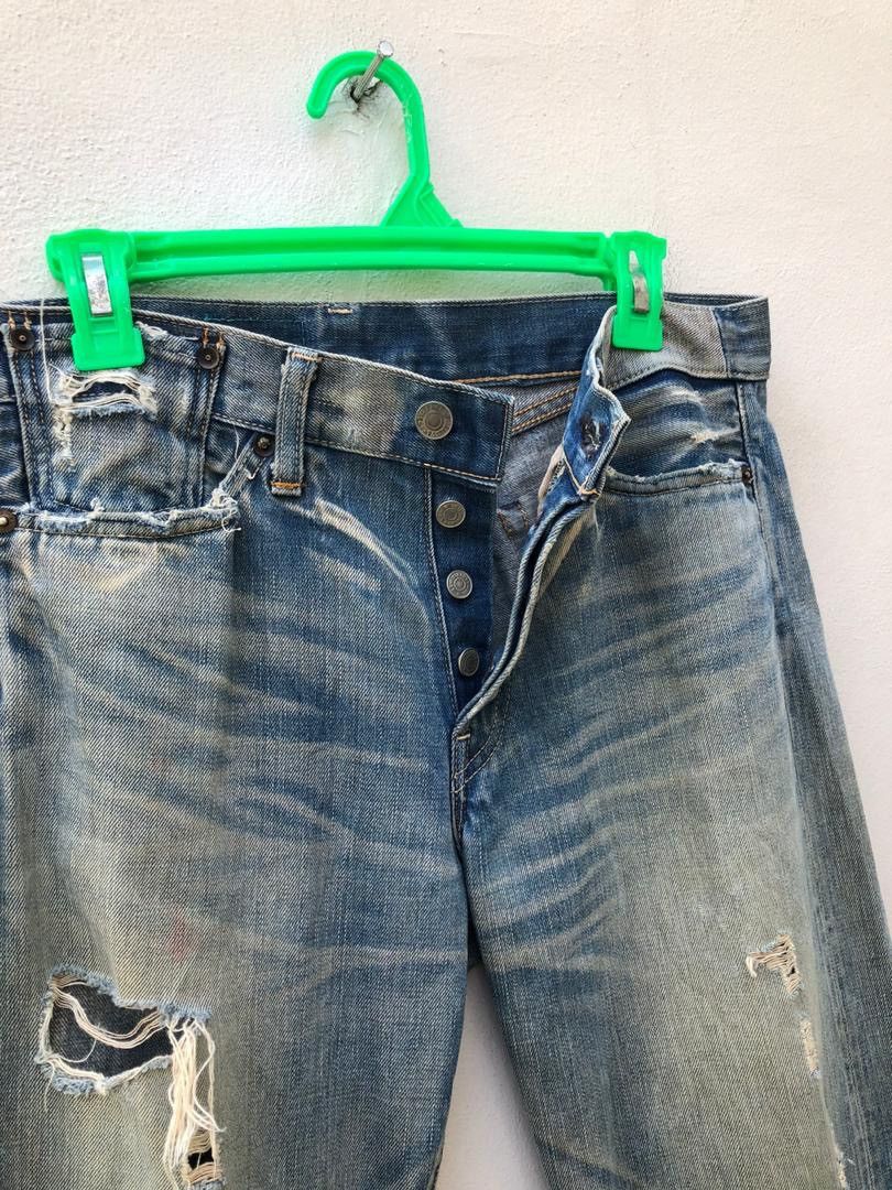 Japanese Brand × Levi's Vintage Clothing × Vintage VTG 2005 LVC Japan Levi’s 501 E Selvedge Denim Trashed Jeans Size US 31 - 5 Thumbnail