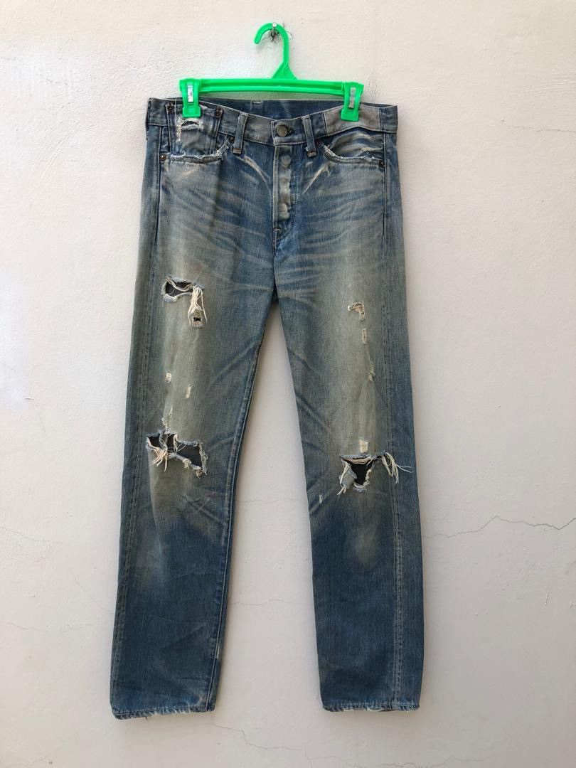 Japanese Brand × Levi's Vintage Clothing × Vintage VTG 2005 LVC Japan Levi’s 501 E Selvedge Denim Trashed Jeans Size US 31 - 1 Thumbnail