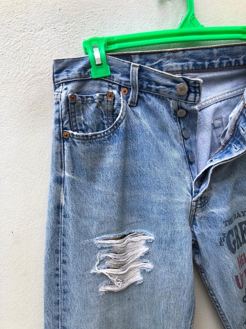 Levi's × Vintage Vintage 90s Levi’s 501 Rips Patchwork Released Hem Denim Size US 30 / EU 46 - 3 Thumbnail