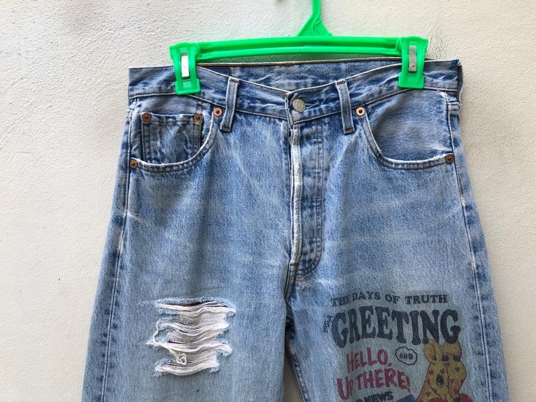 Levi's × Vintage Vintage 90s Levi’s 501 Rips Patchwork Released Hem Denim Size US 30 / EU 46 - 2 Thumbnail