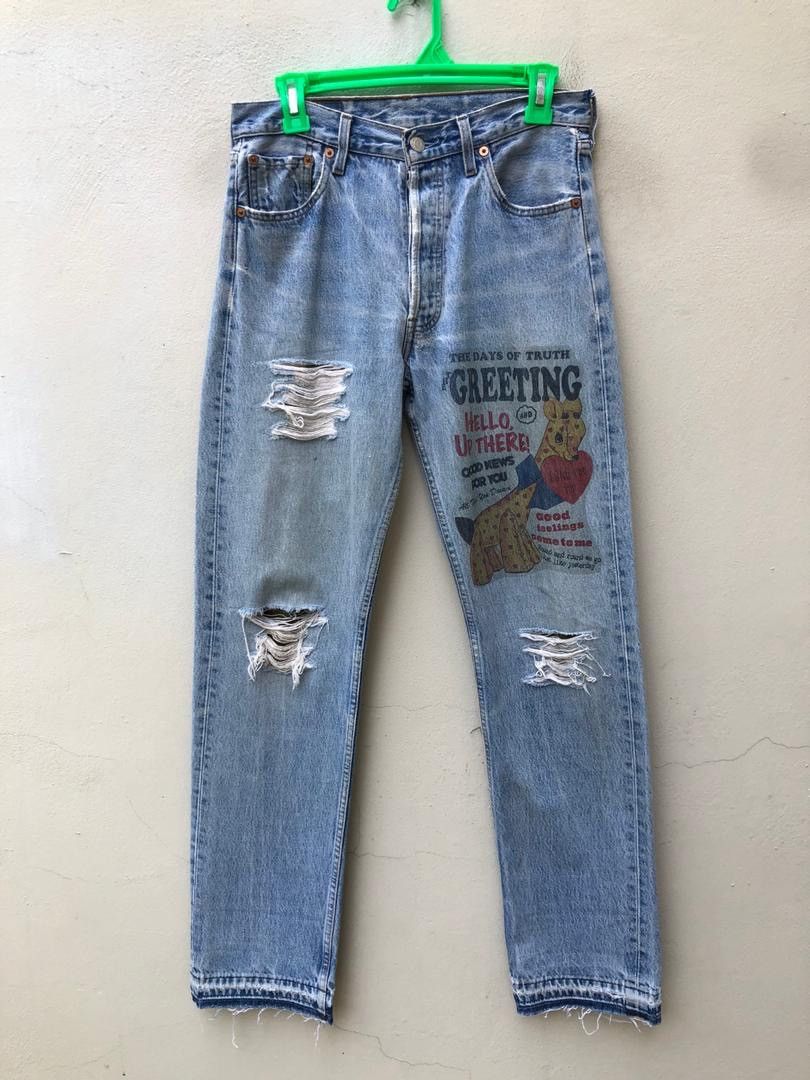 Levi's × Vintage Vintage 90s Levi’s 501 Rips Patchwork Released Hem Denim Size US 30 / EU 46 - 1 Thumbnail