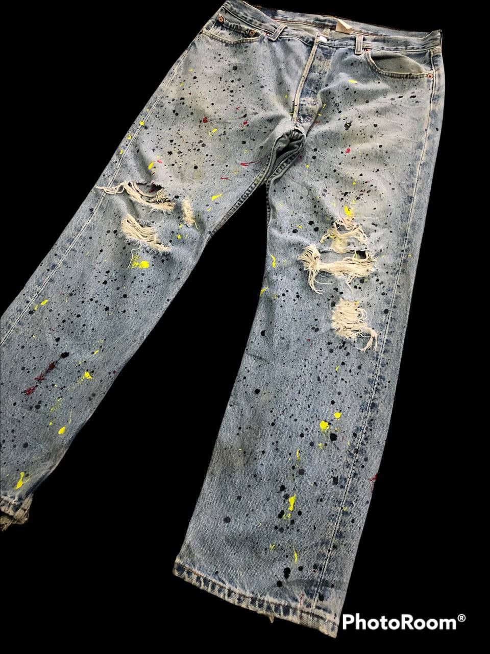 Levi's Vintage Levis 501 Distressed Painted Kurt Kobain Style Size US 35 - 3 Thumbnail