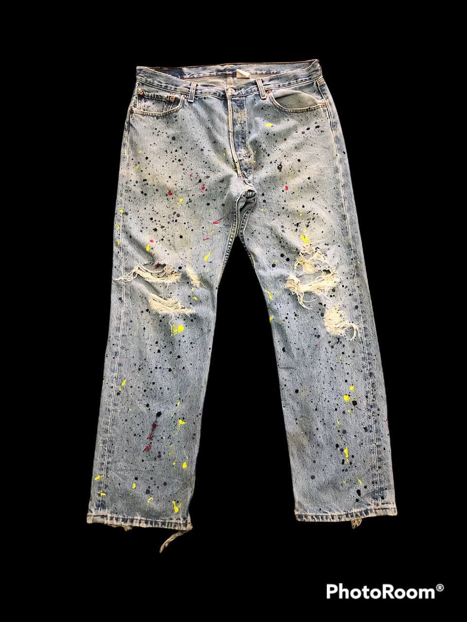 Vintage Levis 501 Distressed Painted Kurt Kobain Style