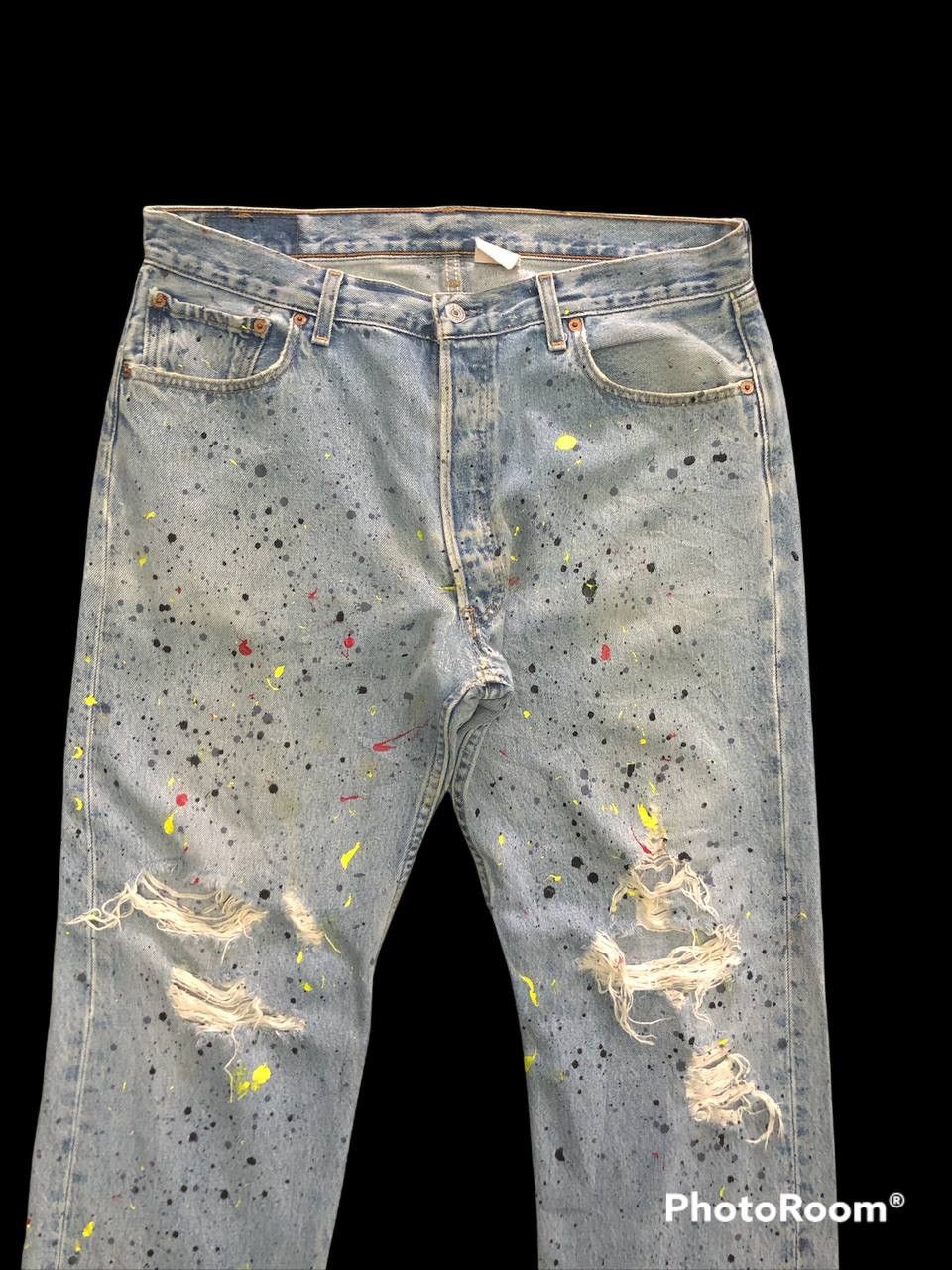 Levi's Vintage Levis 501 Distressed Painted Kurt Kobain Style Size US 35 - 2 Thumbnail