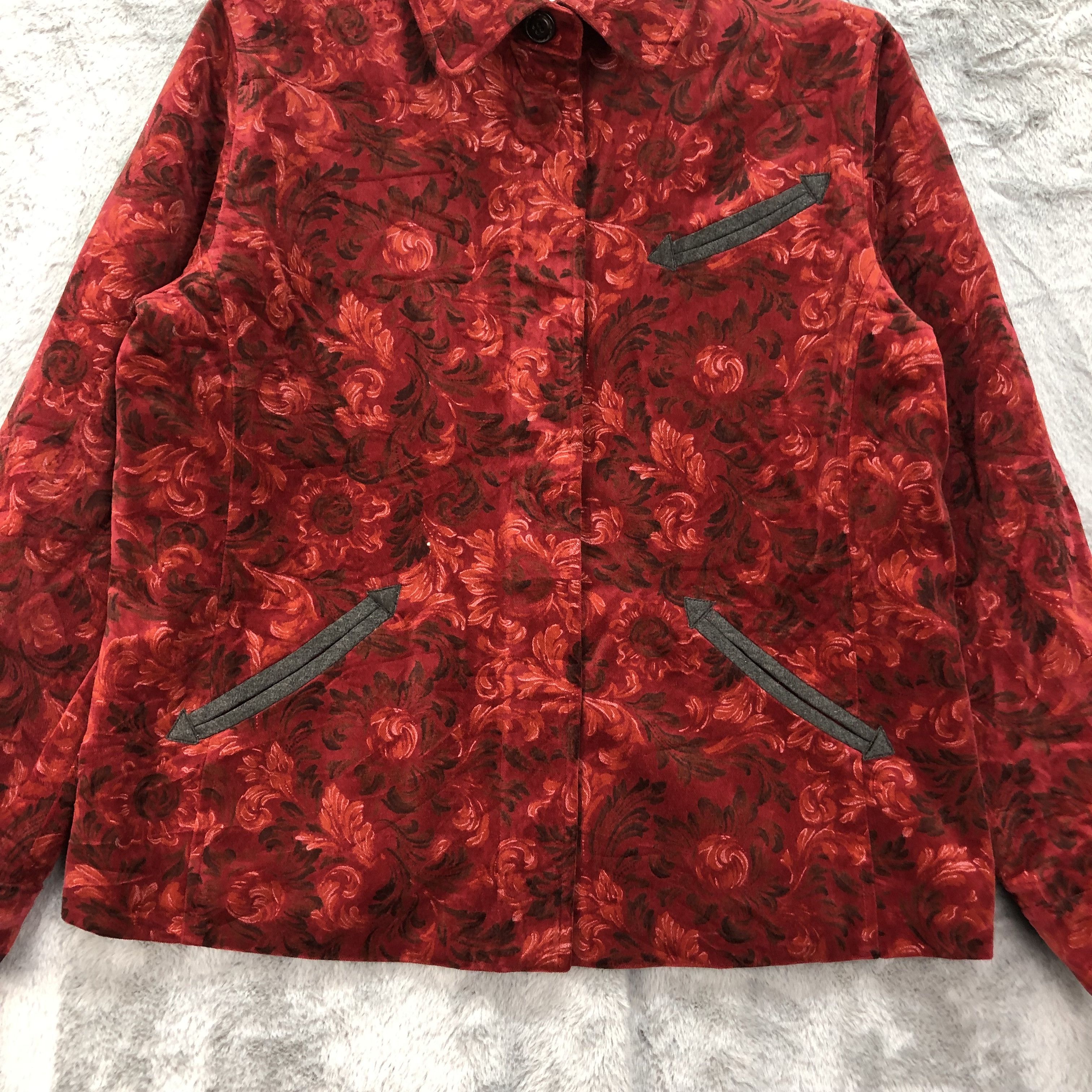 Japanese Brand HENRI-LUC CHAPUIS Red Rose All Over Jacket #4634-161 Size M / US 6-8 / IT 42-44 - 3 Thumbnail