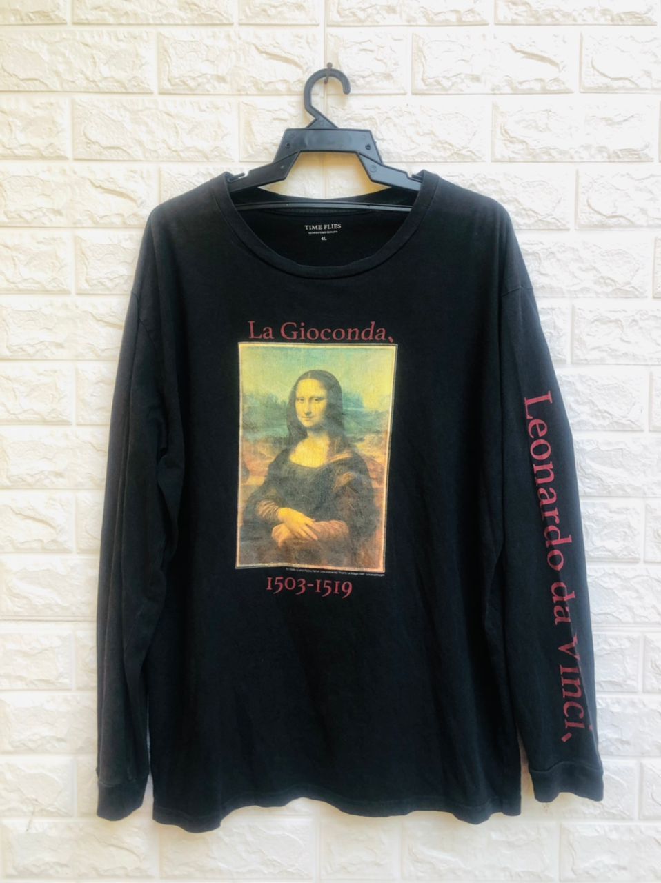 image of Vintage Leonardo Da Vinci Monalisa The Flies Shirt in Black, Men's (Size XL)