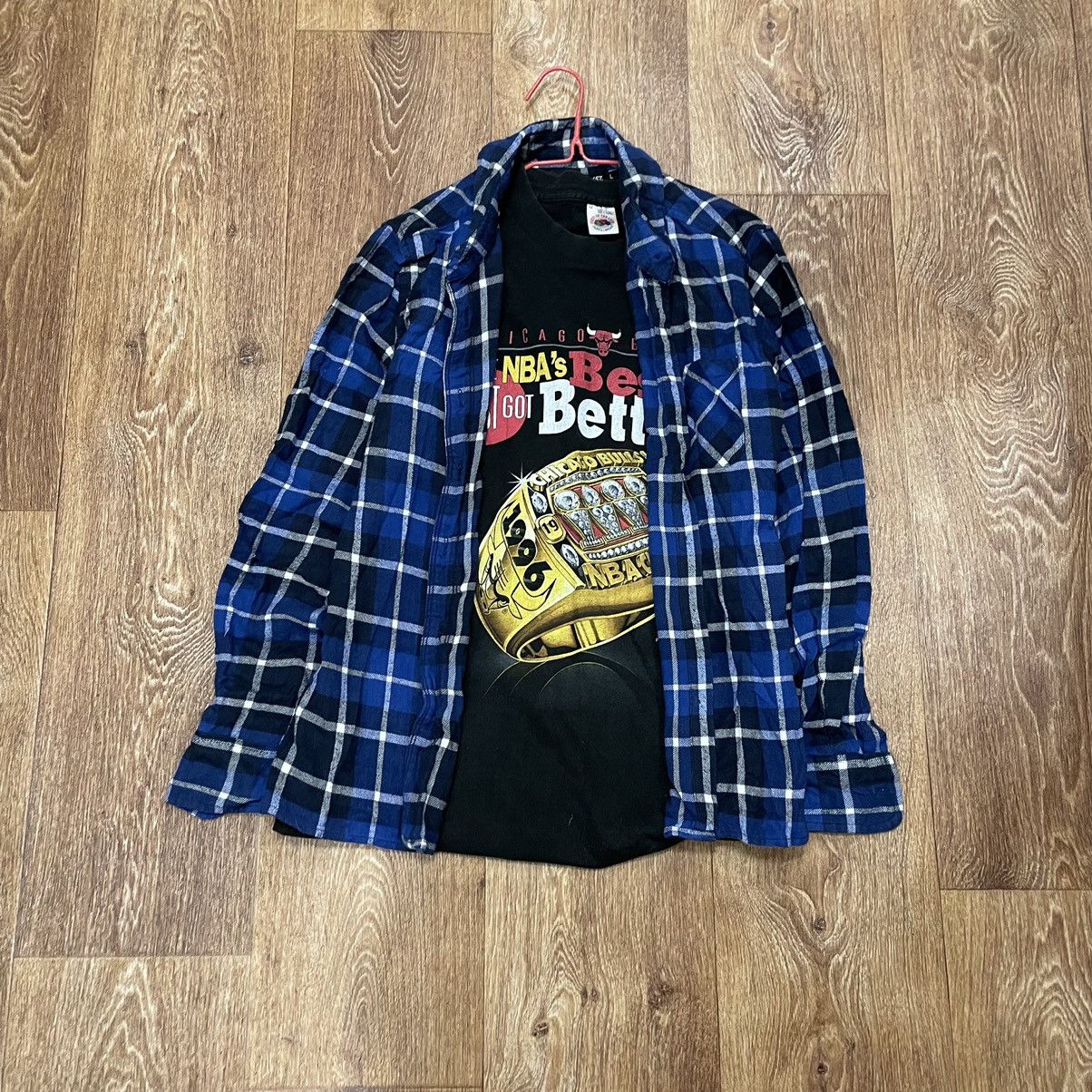 Vintage Vintage 90s Blue Plaid Flannel Shirt Oversized Grunge Logo L Size US L / EU 52-54 / 3 - 1 Thumbnail