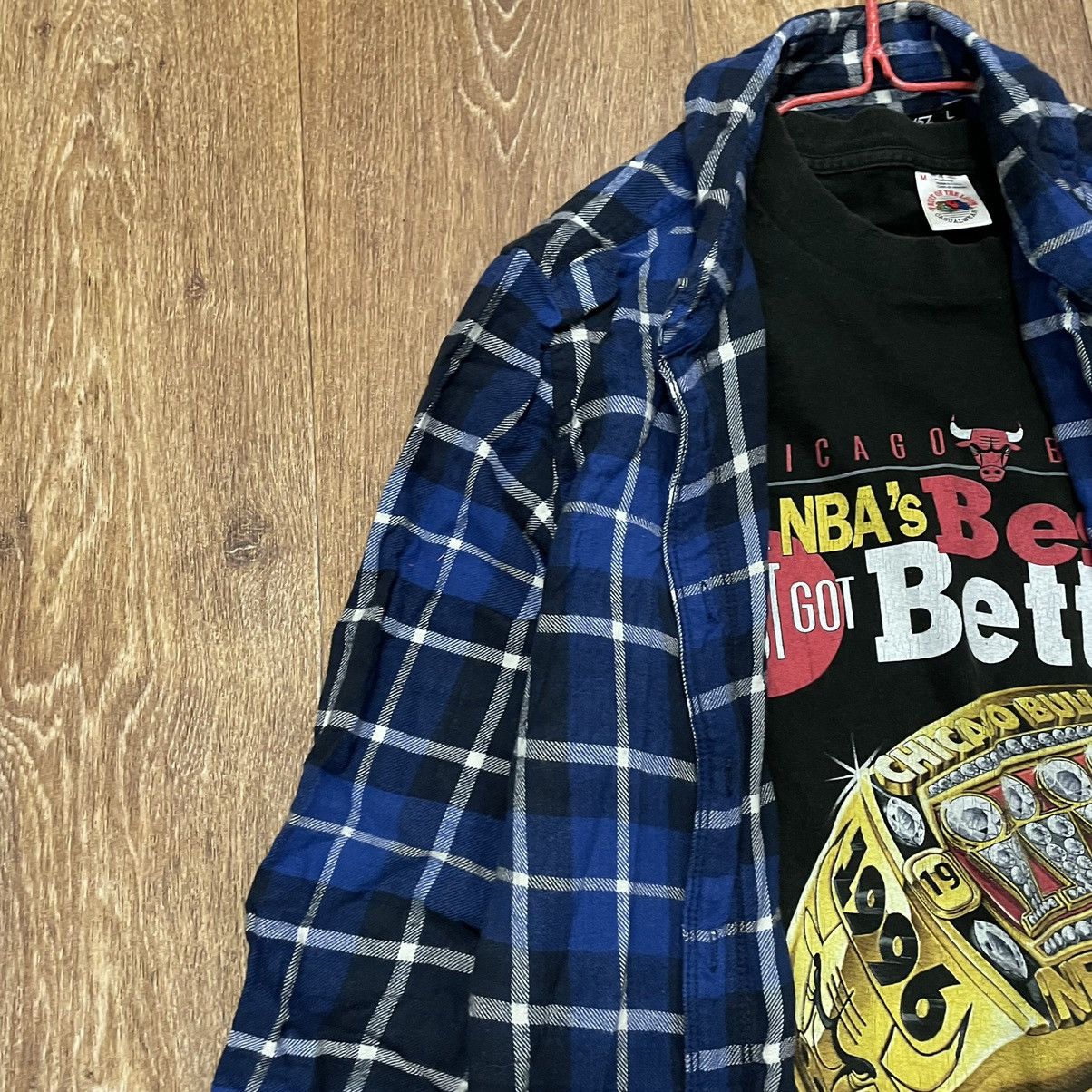 Vintage Vintage 90s Blue Plaid Flannel Shirt Oversized Grunge Logo L Size US L / EU 52-54 / 3 - 4 Thumbnail