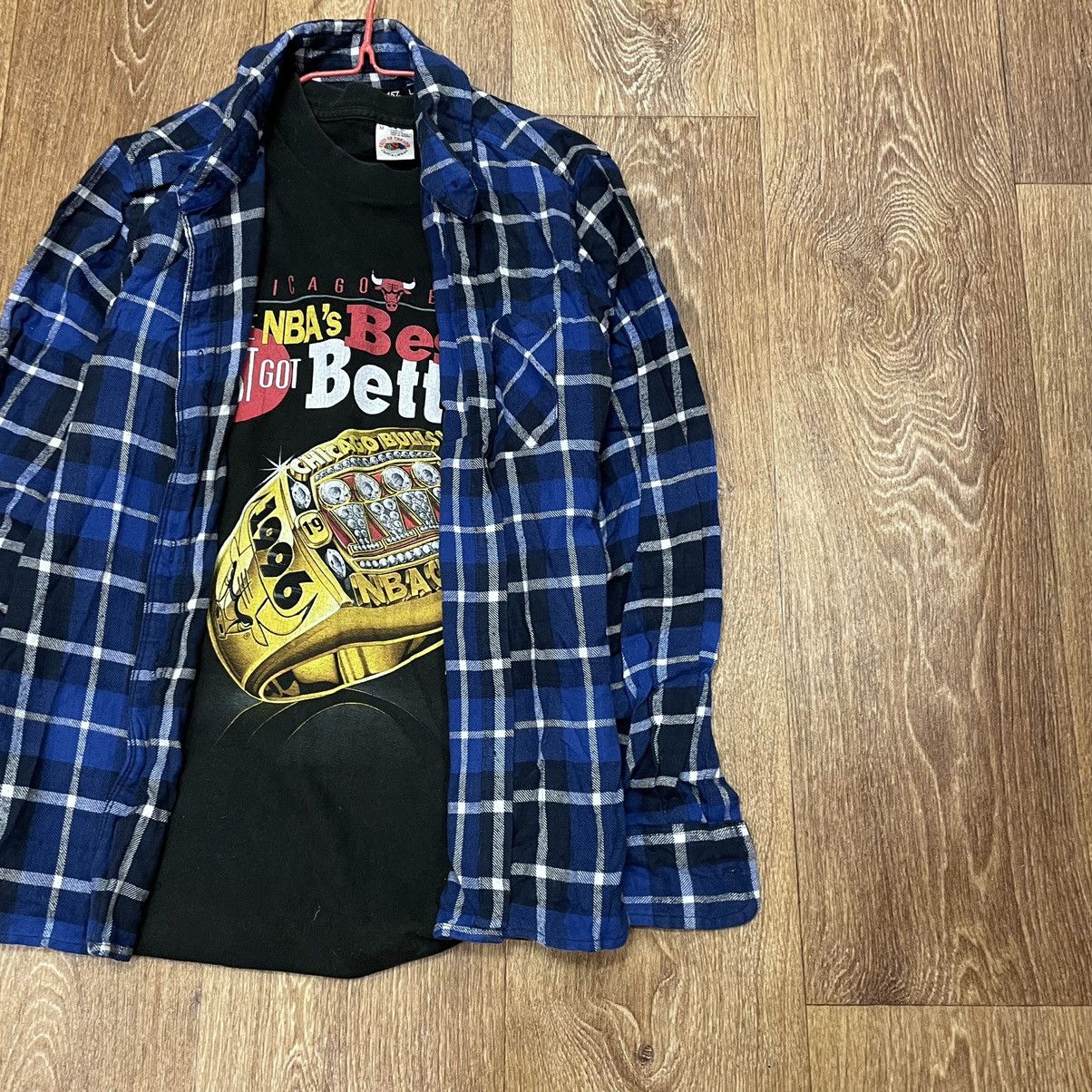 Vintage Vintage 90s Blue Plaid Flannel Shirt Oversized Grunge Logo L Size US L / EU 52-54 / 3 - 2 Thumbnail