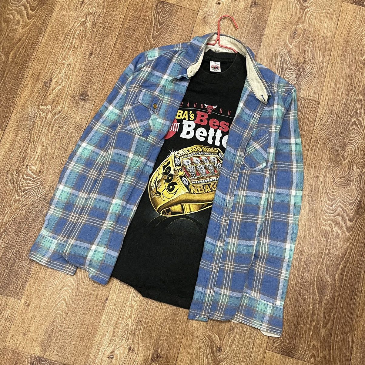 Vintage Vintage 90s Blue Plaid Shirt Grunge Oversized Streetwear L Size US L / EU 52-54 / 3 - 1 Thumbnail