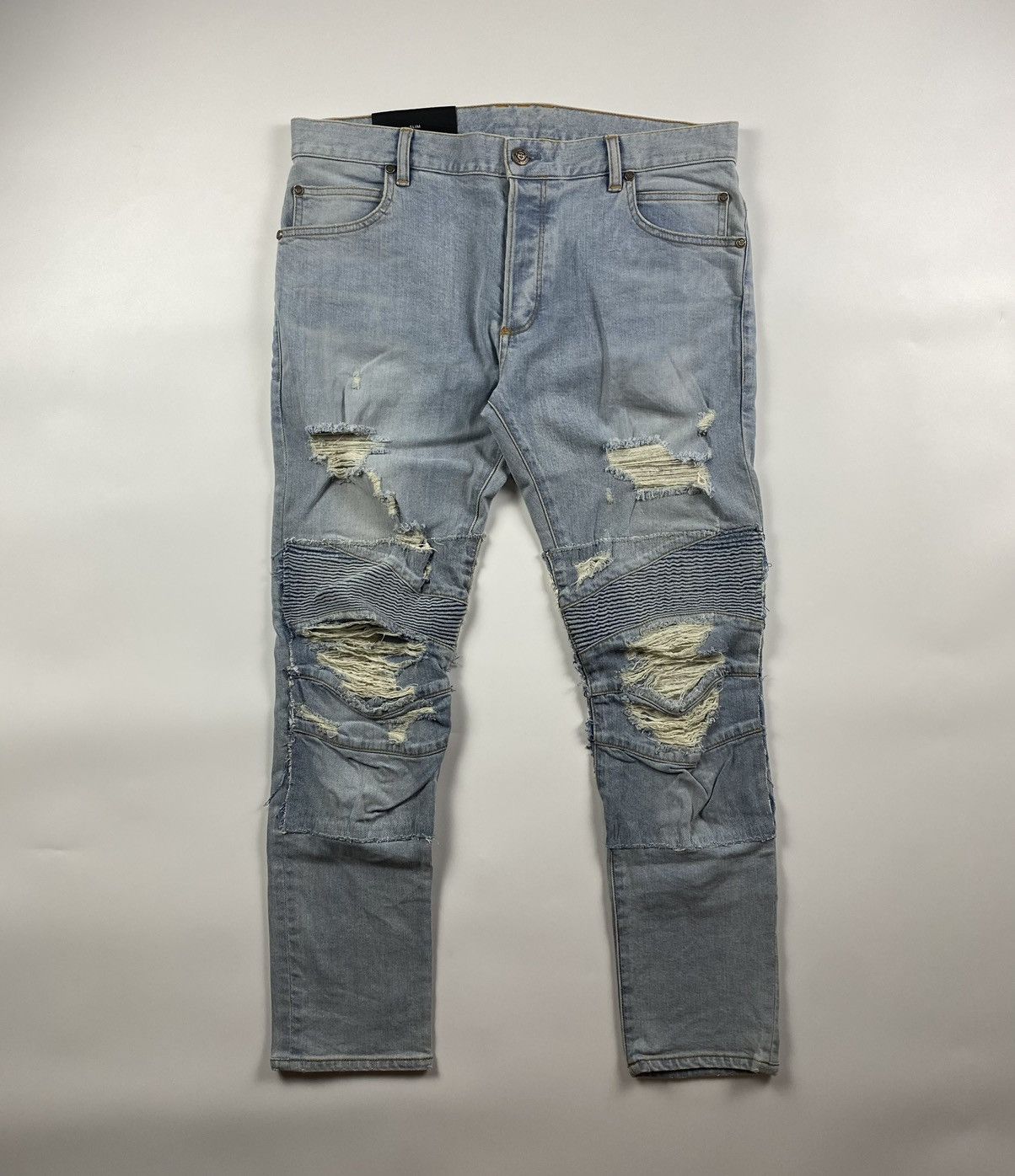 Image of Balmain Distressed Biker Pants, Men's (Size 34)