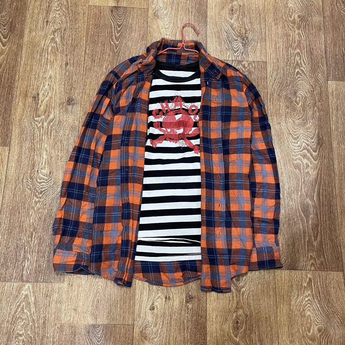 Vintage Vintage 90s Orange Navy Checkered Shirt Grunge Oversized L Size US L / EU 52-54 / 3 - 1 Thumbnail