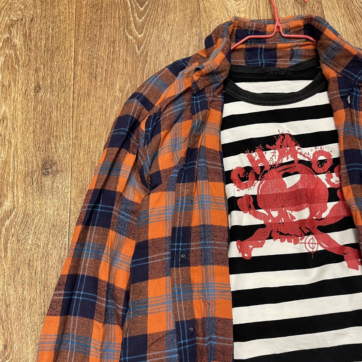 Vintage Vintage 90s Orange Navy Checkered Shirt Grunge Oversized L Size US L / EU 52-54 / 3 - 4 Thumbnail