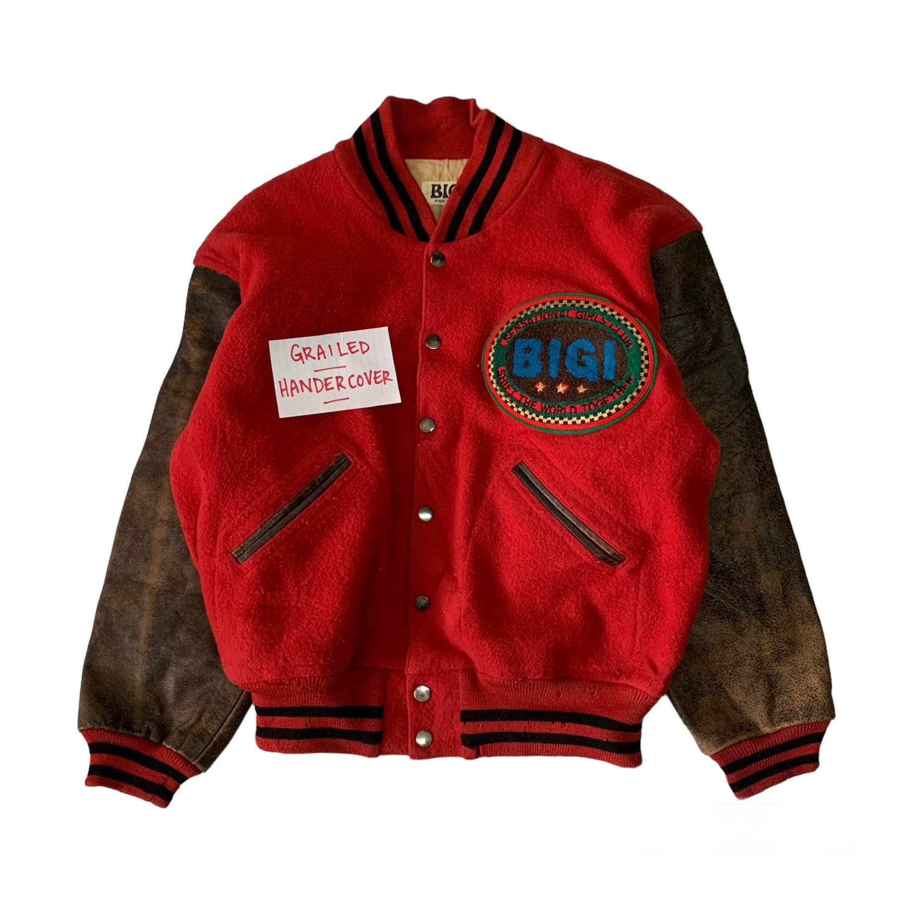 image of VTG Bigi Varsity Jacket Leather Sleeve Aerodrome, Men's (Size Medium)