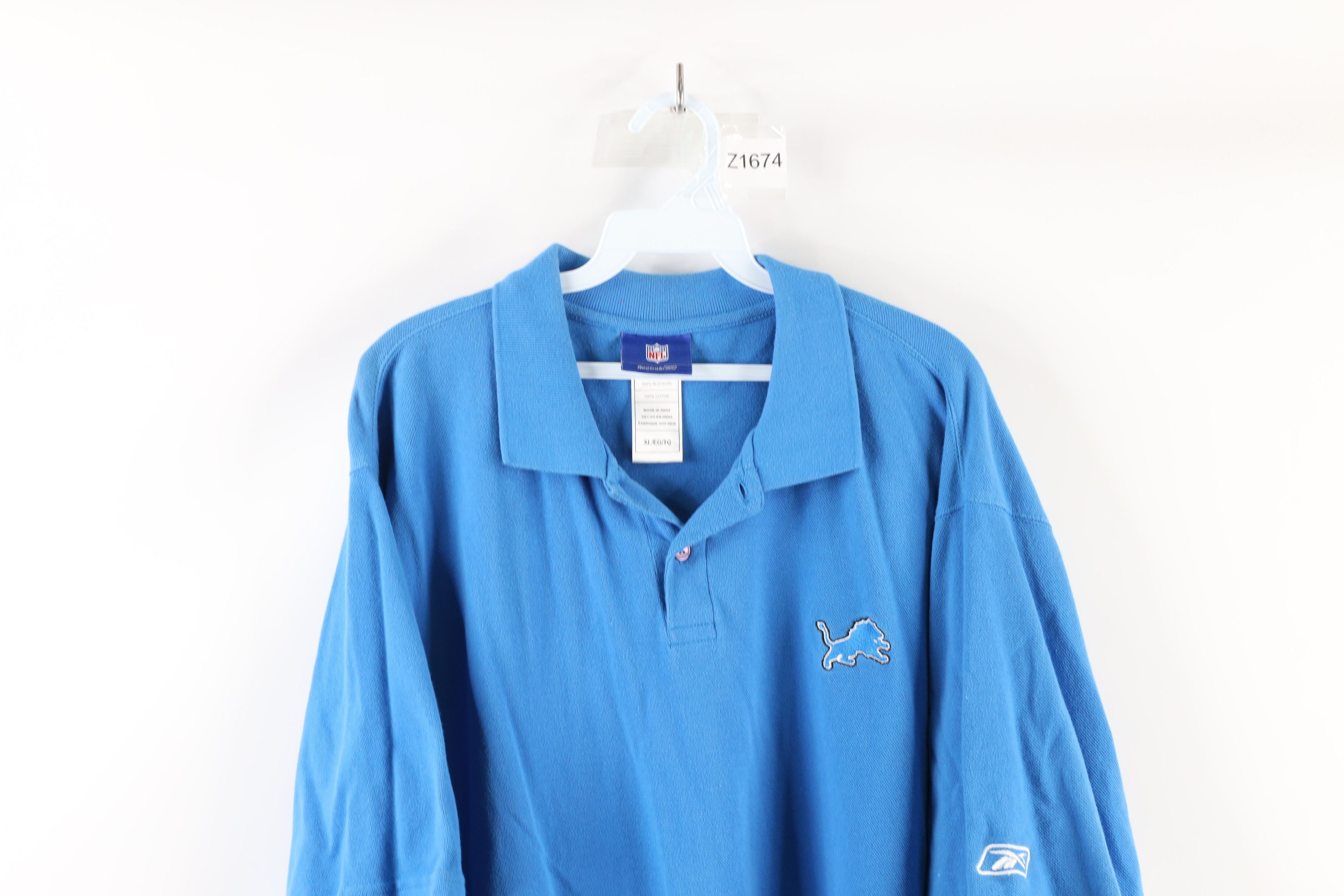 Reebok × Vintage Vintage Reebok Detroit Lions Football Polo Shirt Blue Size US XL / EU 56 / 4 - 2 Thumbnail