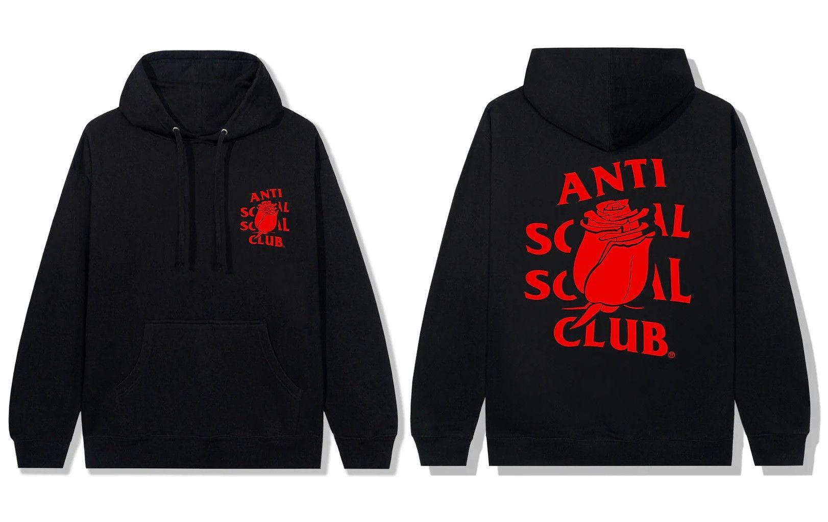 image of Anti Social Social Club Ds Aw21 Red Assc Rose Mary Black Hoodie Bape Kith Kaws, Men's (Size 2XL)