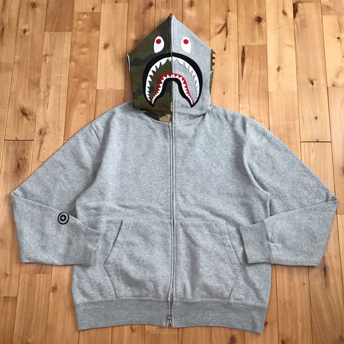 image of 2004 1St Model Shark Full Zip Hoodie Bape Camo Nigo Ape in Grey, Men's (Size Medium)