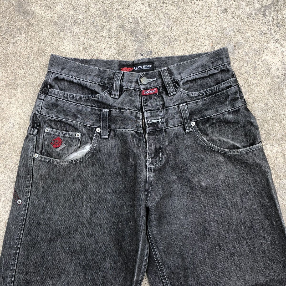 Japanese Brand 🔥Rare🔥🇯🇵PJ'S Surf Double Waist Rap Baggy Styles Relaxed Jeans Size US 32 / EU 48 - 2 Thumbnail