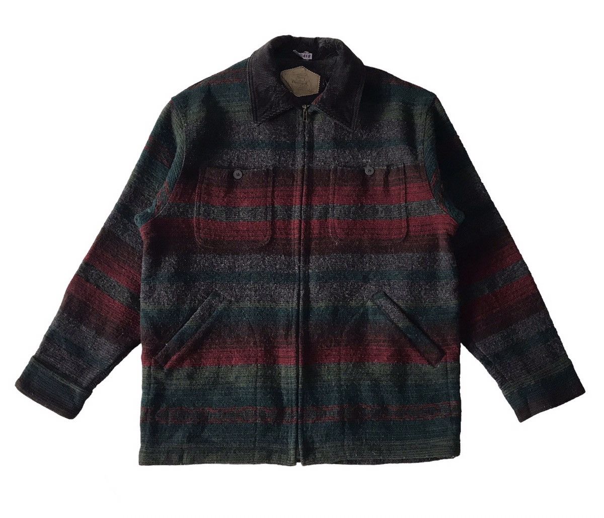 Vintage Vtg Woolrich Stripes Wool Jacket Made in Usa Size US L / EU 52-54 / 3 - 1 Thumbnail