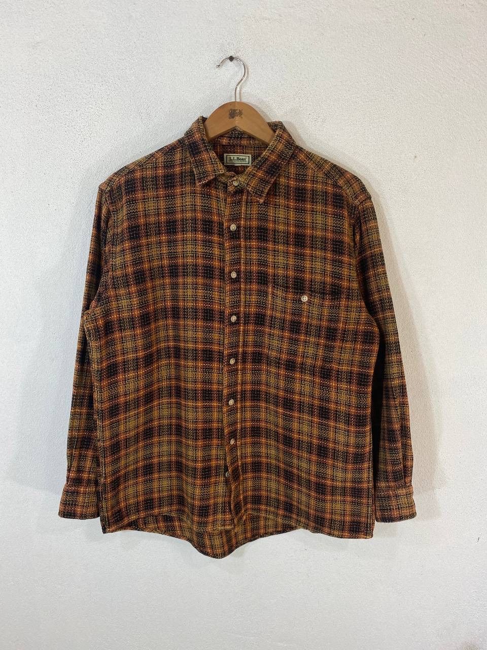 image of Vintage Llbean Flannel Shirt Button Ups Nice Design in Brown, Men's (Size Large)