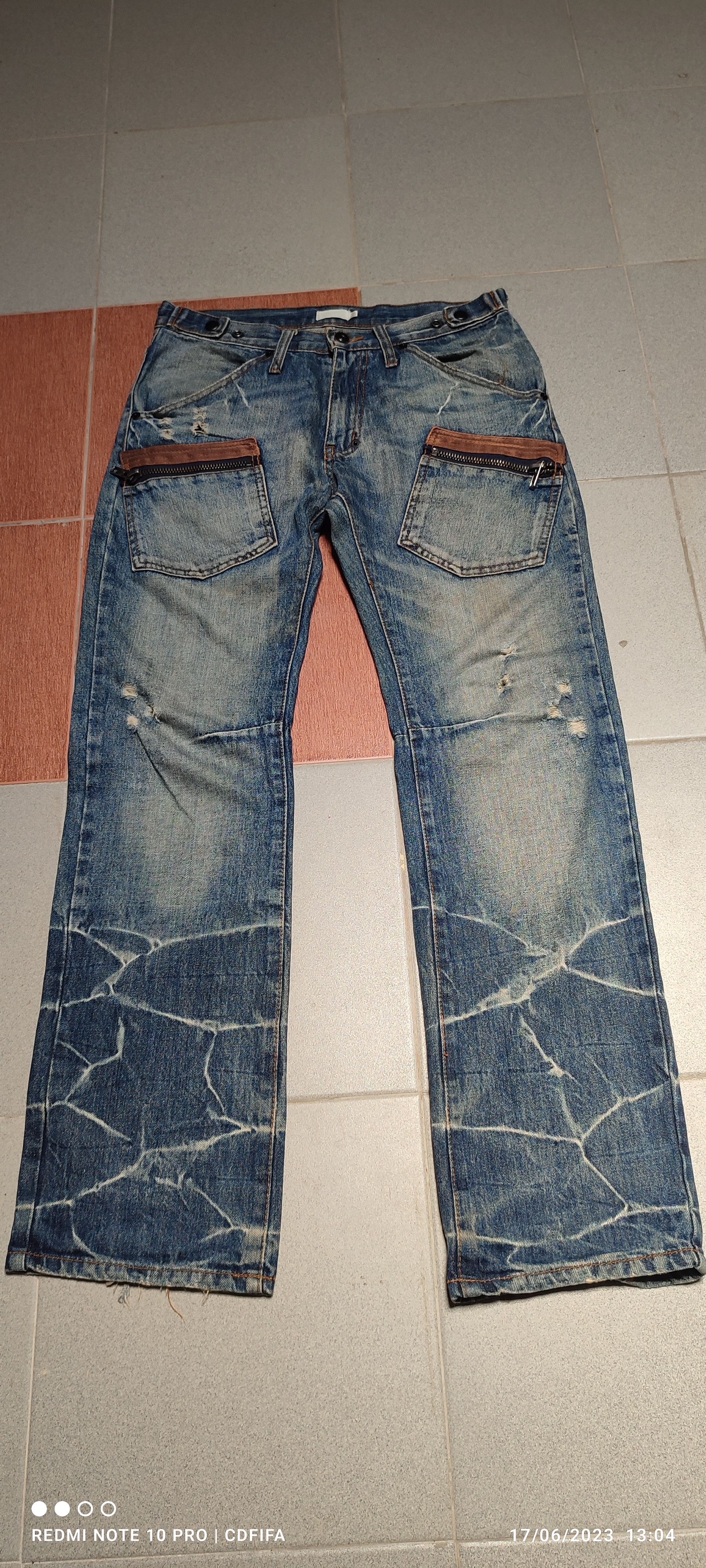 Multi Pocket Acid Wash Distressed Bush Denim