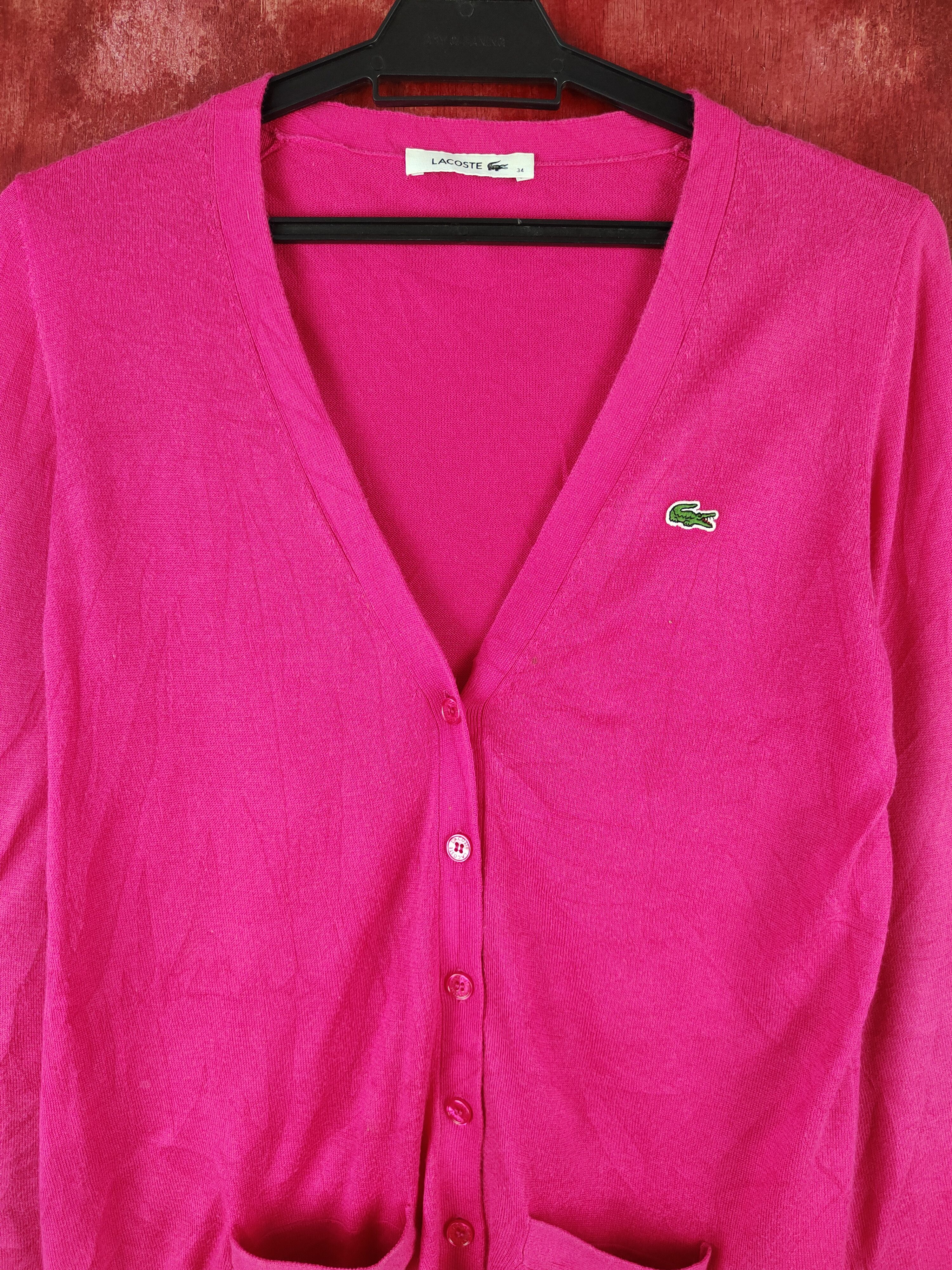 Japanese Brand Lacoste Pink Cardigan knitwear plain streetwear #S930 Size M / US 6-8 / IT 42-44 - 2 Thumbnail