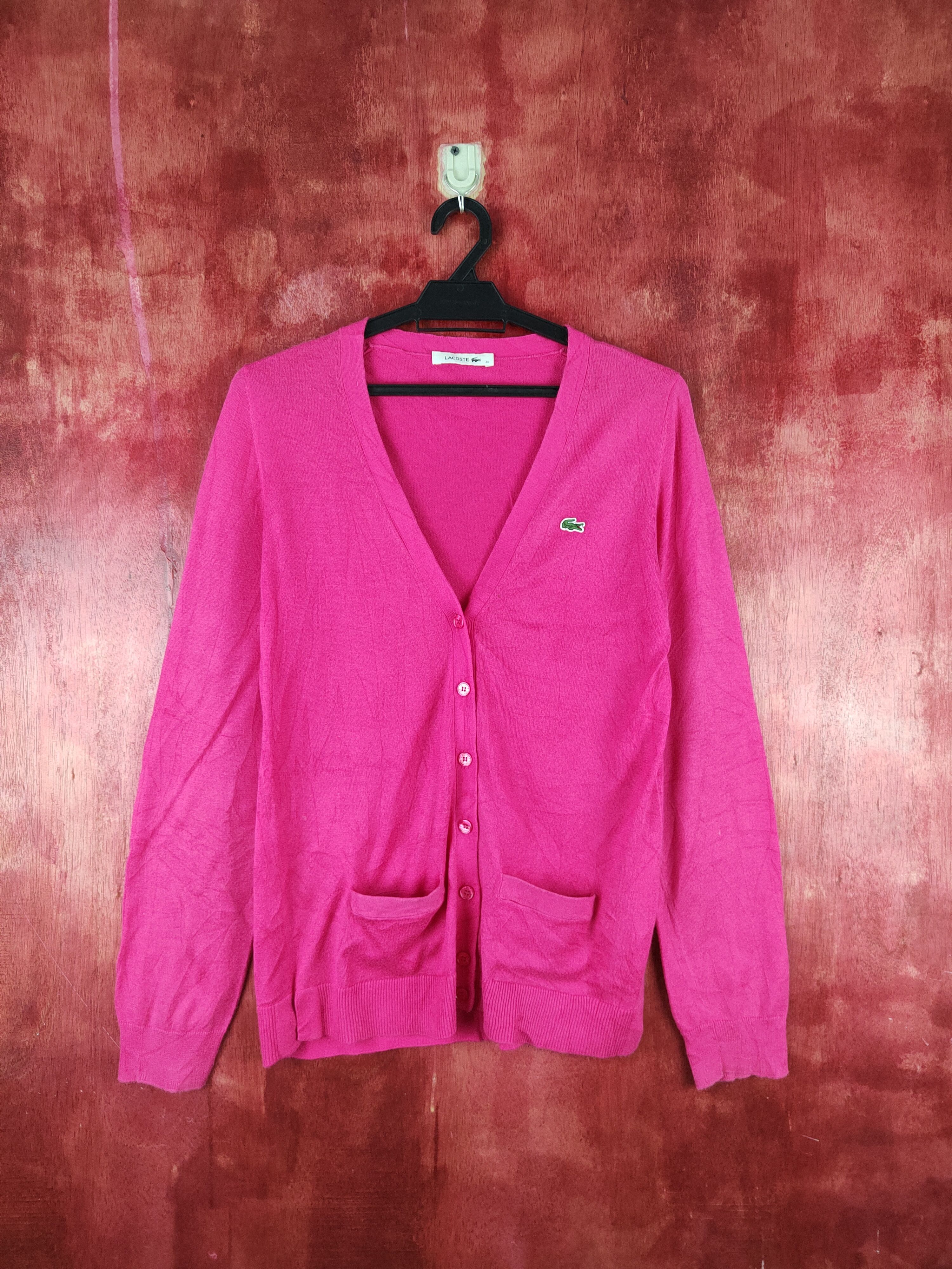 Japanese Brand Lacoste Pink Cardigan knitwear plain streetwear #S930 Size M / US 6-8 / IT 42-44 - 1 Thumbnail