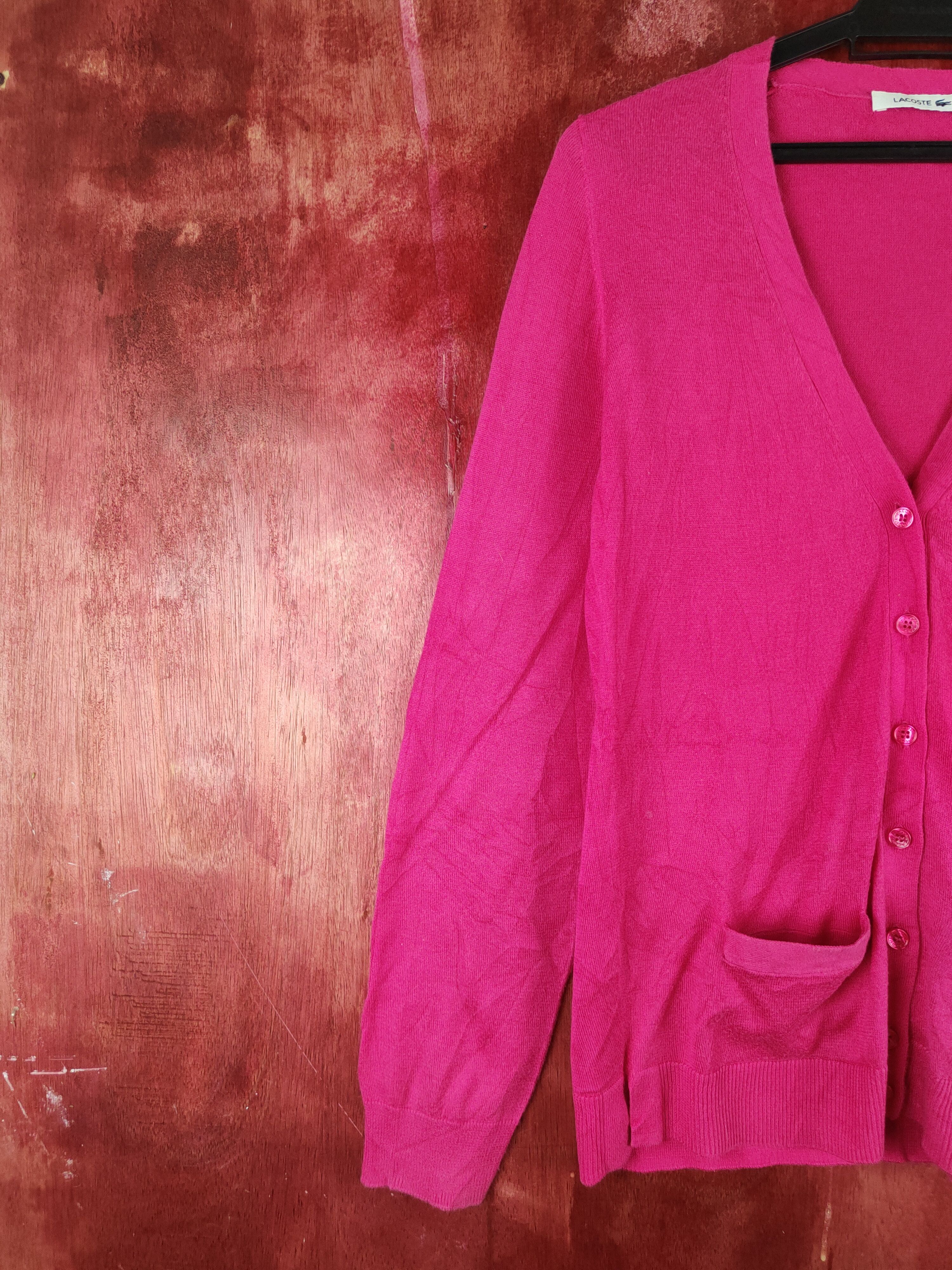 Japanese Brand Lacoste Pink Cardigan knitwear plain streetwear #S930 Size M / US 6-8 / IT 42-44 - 3 Thumbnail
