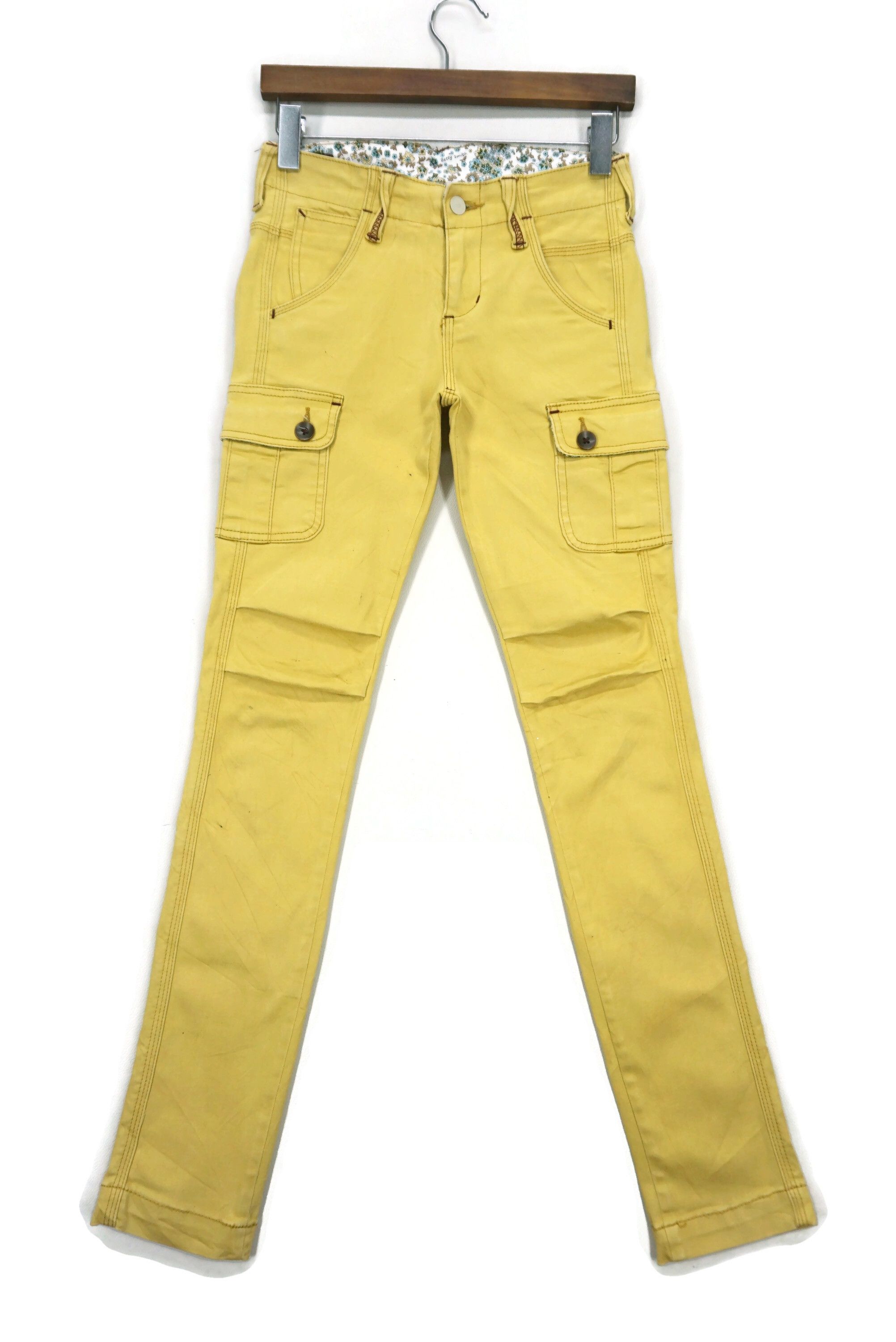 image of Rodeo x Workers Carpenter Cargo Betty Smith Skinny Buckled Back Dungarees in Yellow, Women's (Size 